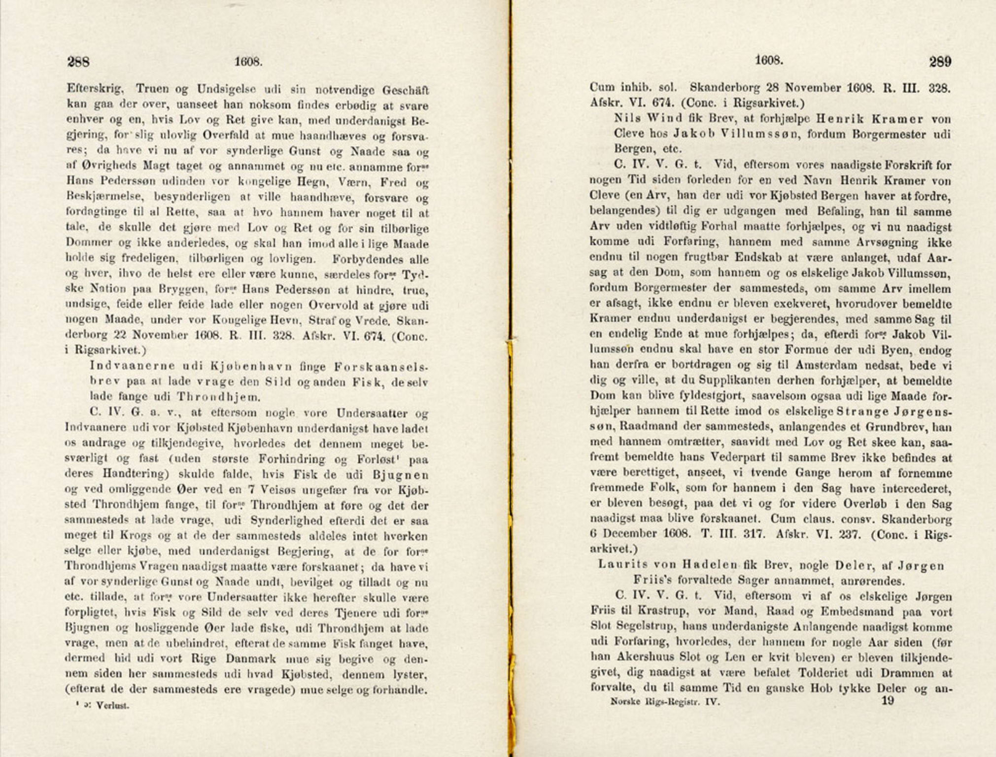 Publikasjoner utgitt av Det Norske Historiske Kildeskriftfond, PUBL/-/-/-: Norske Rigs-Registranter, bind 4, 1603-1618, p. 288-289