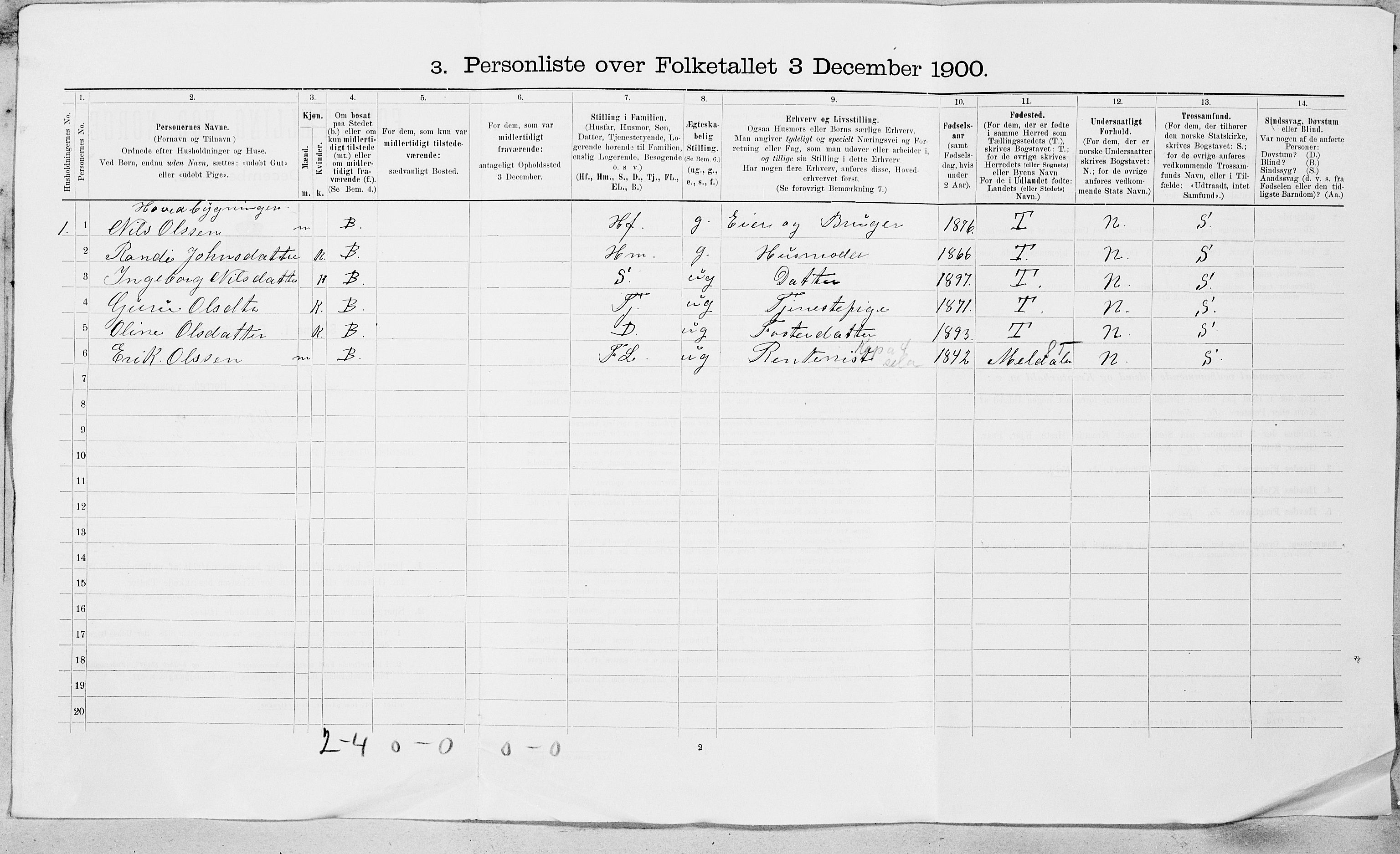 SAT, 1900 census for Rennebu, 1900, p. 19