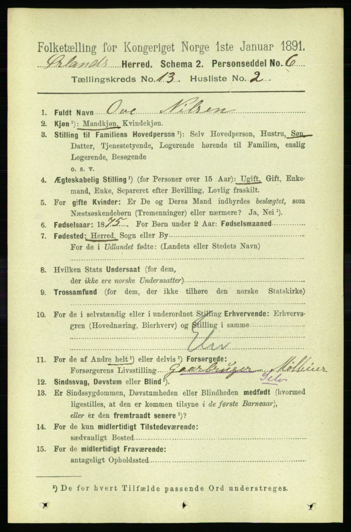 RA, 1891 census for 1621 Ørland, 1891, p. 5876