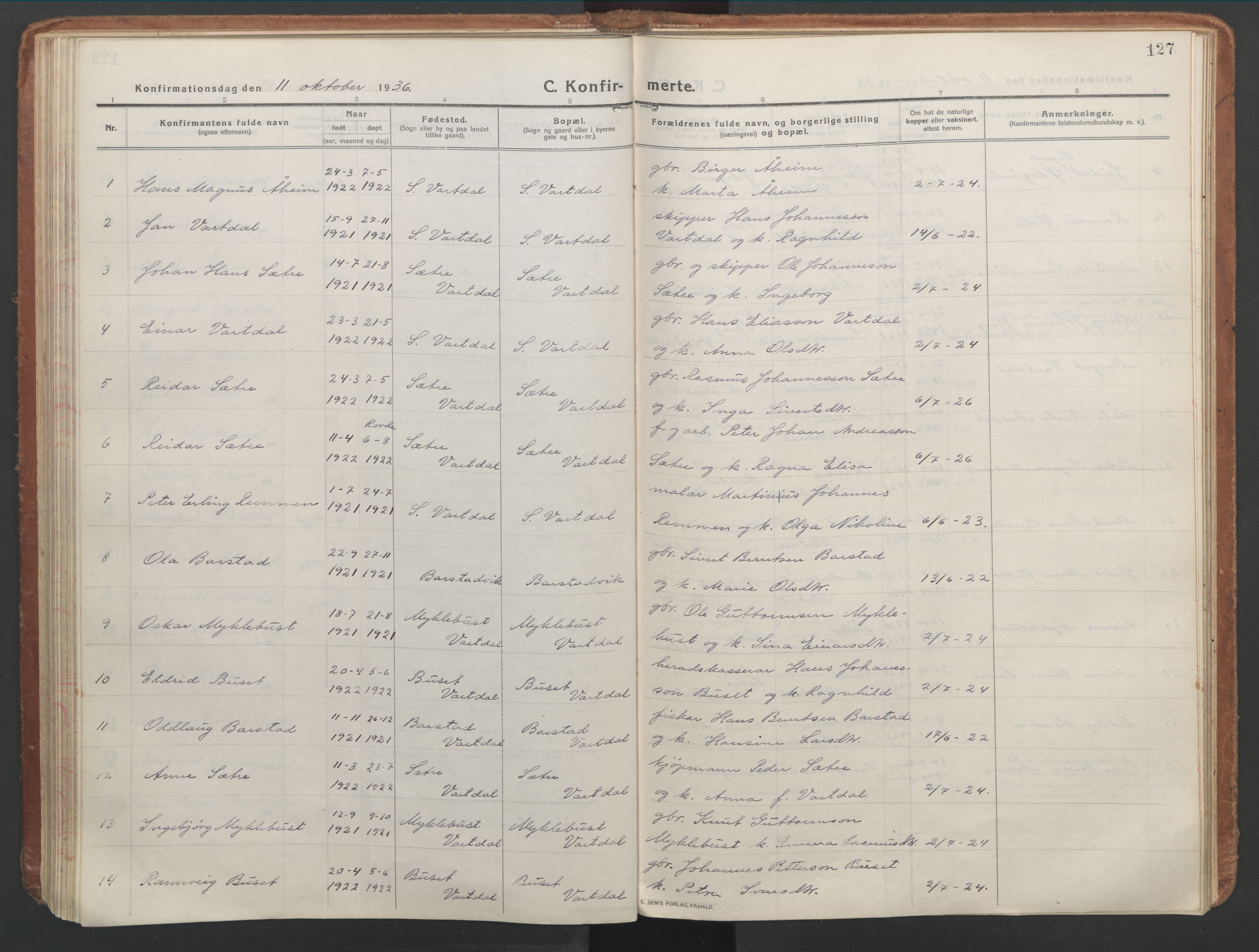 Ministerialprotokoller, klokkerbøker og fødselsregistre - Møre og Romsdal, AV/SAT-A-1454/514/L0200: Parish register (official) no. 514A02, 1913-1943, p. 127