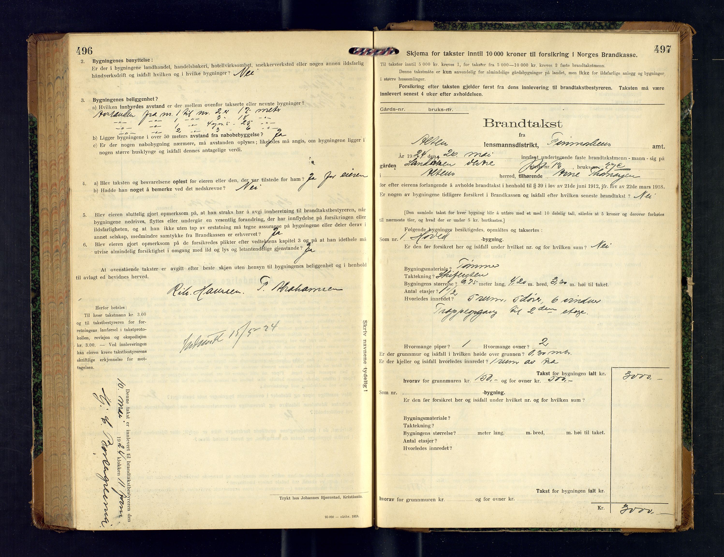 Alta lensmannskontor, AV/SATØ-S-1165/O/Ob/L0174: Branntakstprotokoll, 1921-1924, p. 496-497