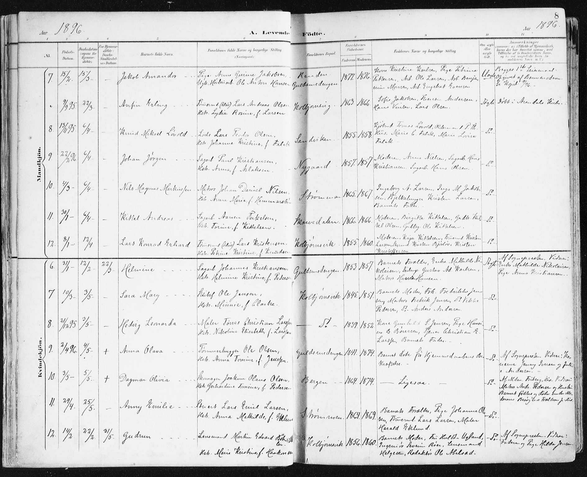 Hisøy sokneprestkontor, AV/SAK-1111-0020/F/Fa/L0004: Parish register (official) no. A 4, 1895-1917, p. 8