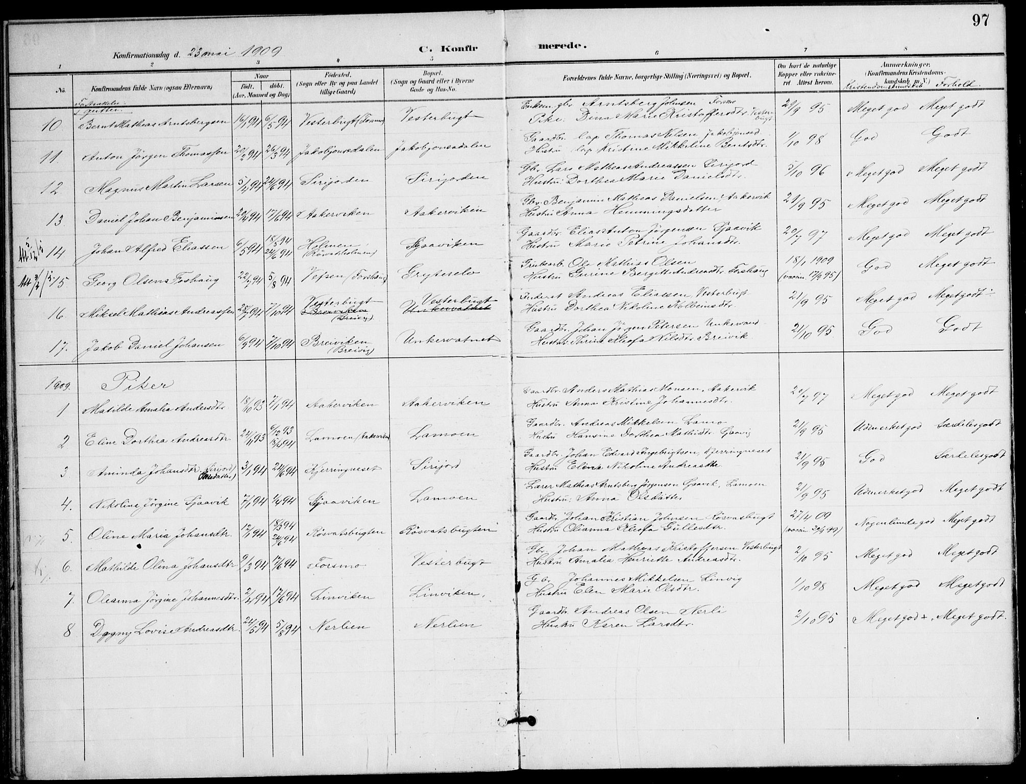 Ministerialprotokoller, klokkerbøker og fødselsregistre - Nordland, AV/SAT-A-1459/823/L0326: Parish register (official) no. 823A03, 1899-1919, p. 97