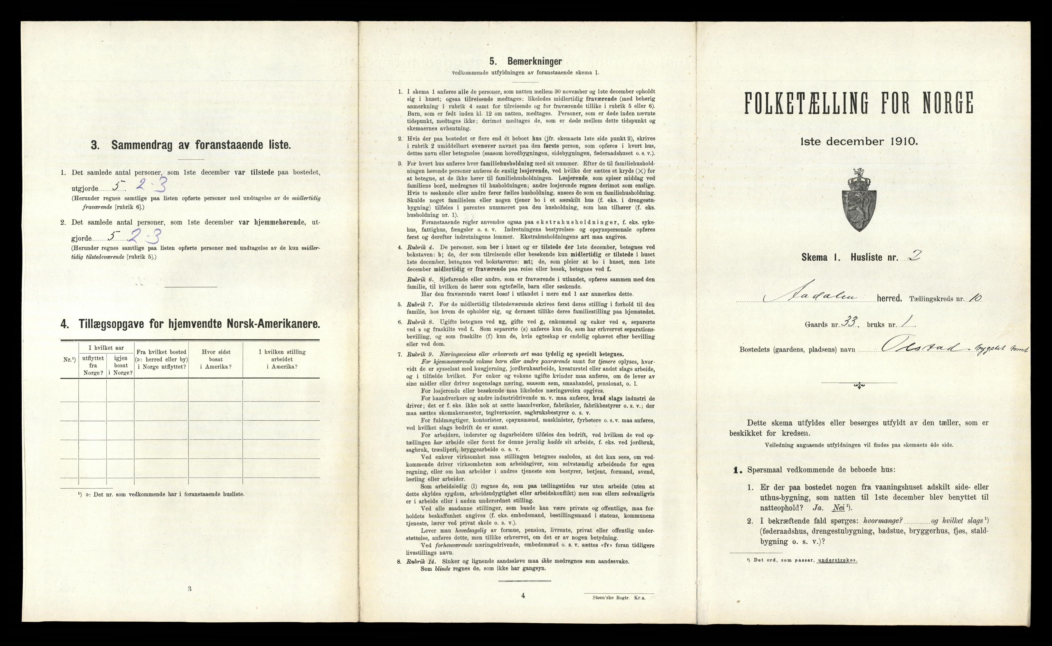 RA, 1910 census for Ådal, 1910, p. 885