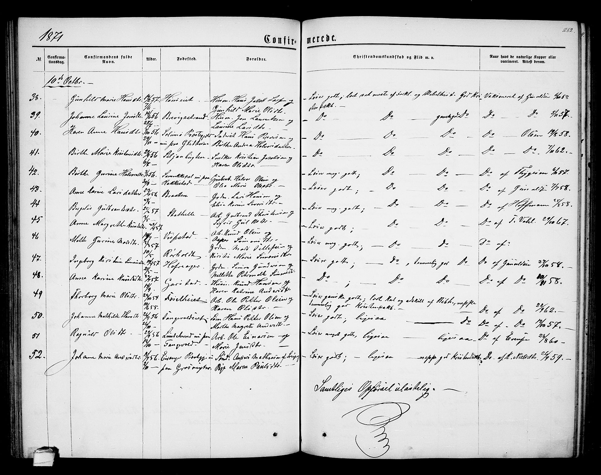 Bamble kirkebøker, AV/SAKO-A-253/G/Ga/L0006: Parish register (copy) no. I 6, 1860-1876, p. 252