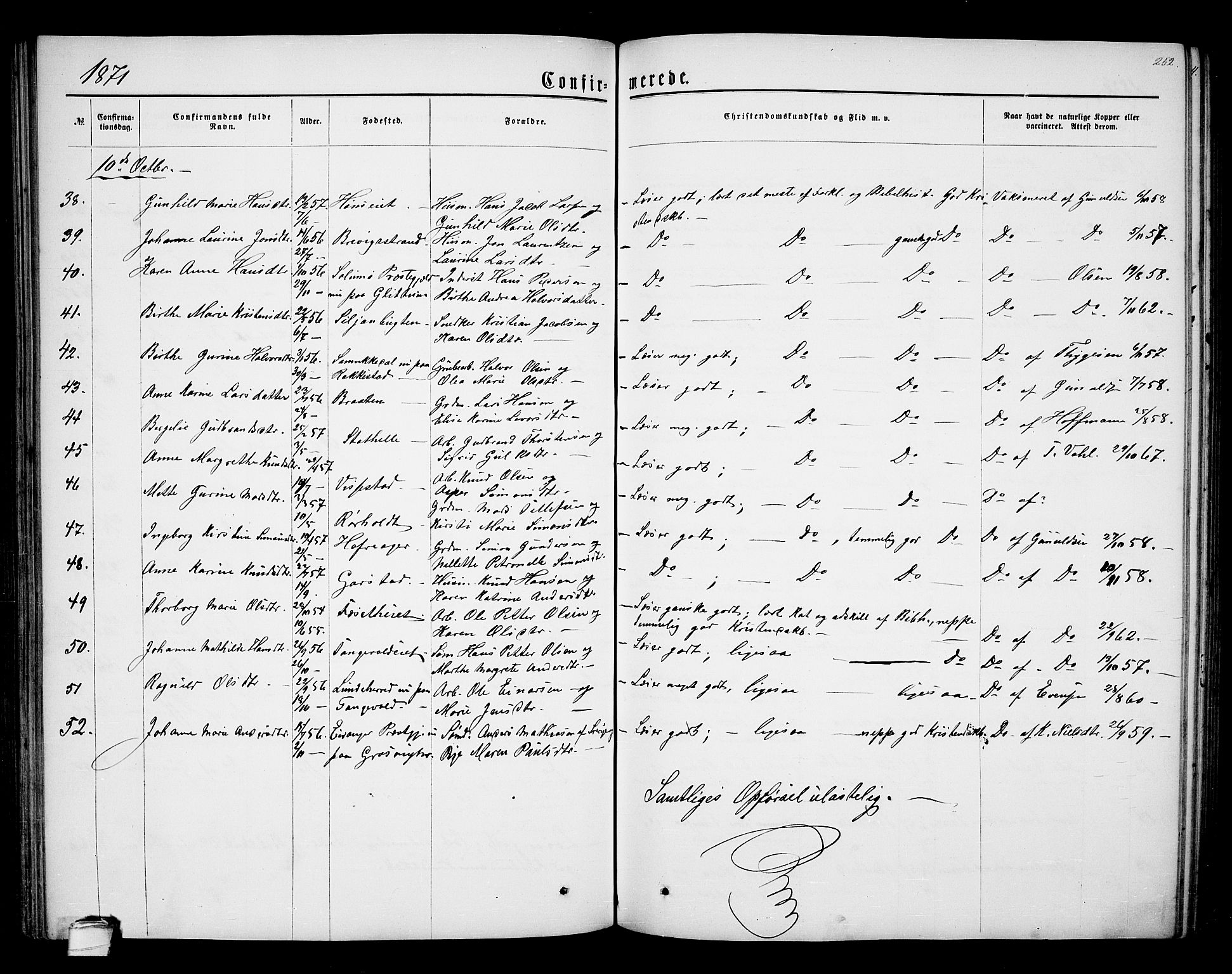 Bamble kirkebøker, SAKO/A-253/G/Ga/L0006: Parish register (copy) no. I 6, 1860-1876, p. 252