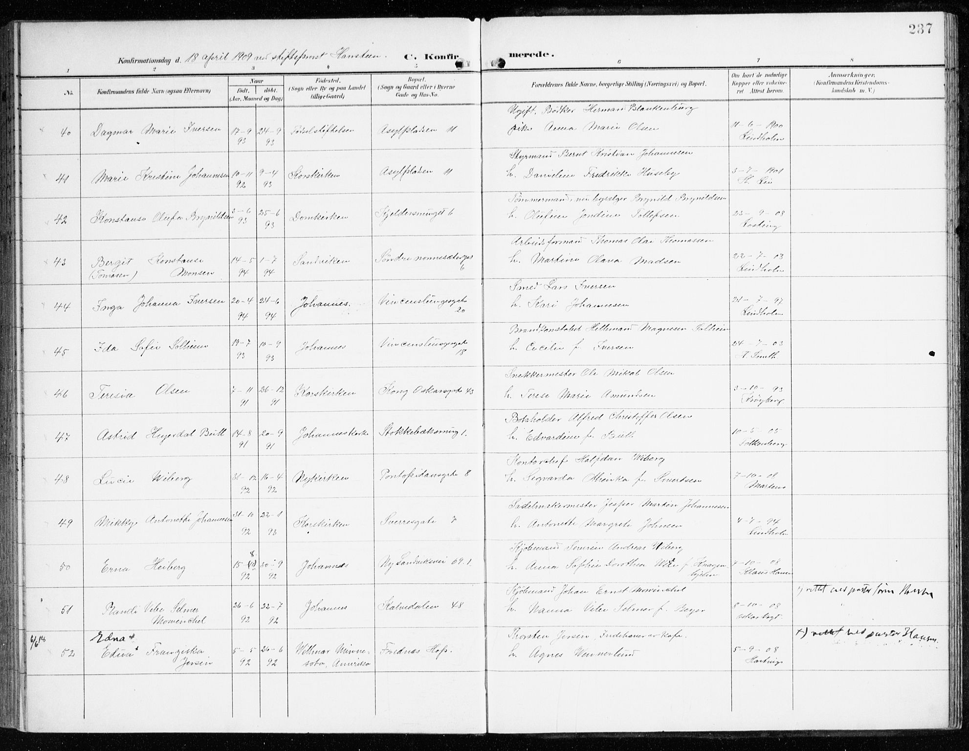 Domkirken sokneprestembete, SAB/A-74801/H/Haa/L0031: Parish register (official) no. C 6, 1898-1915, p. 237