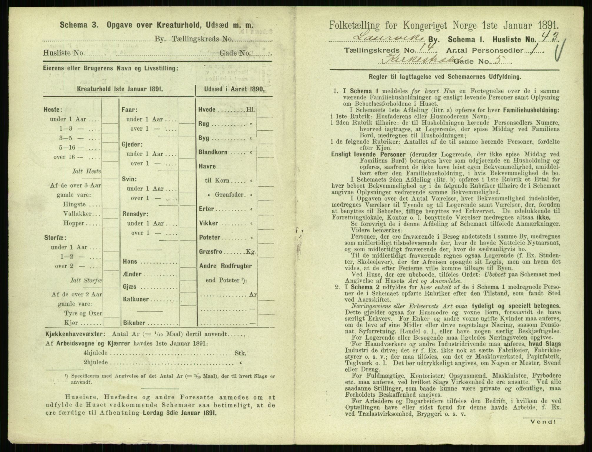 RA, 1891 census for 0707 Larvik, 1891, p. 1697