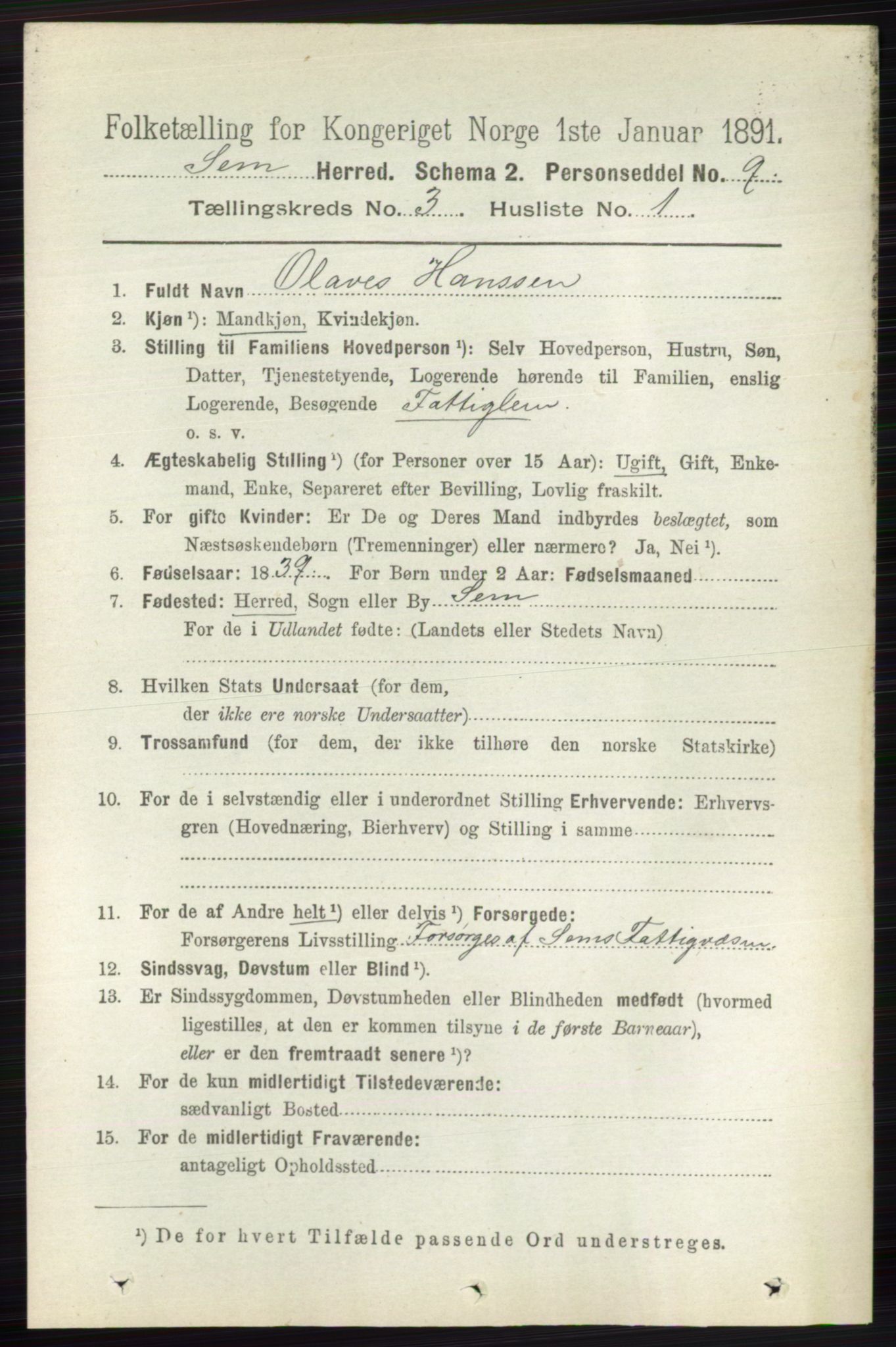 RA, 1891 census for 0721 Sem, 1891, p. 1017