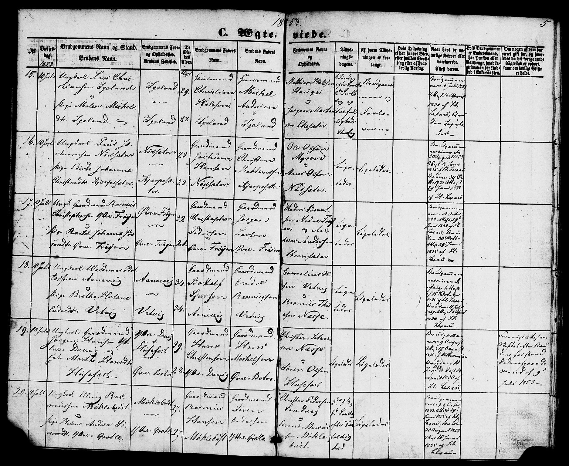 Kinn sokneprestembete, AV/SAB-A-80801/H/Haa/Haaa/L0010: Parish register (official) no. A 10, 1852-1869, p. 5