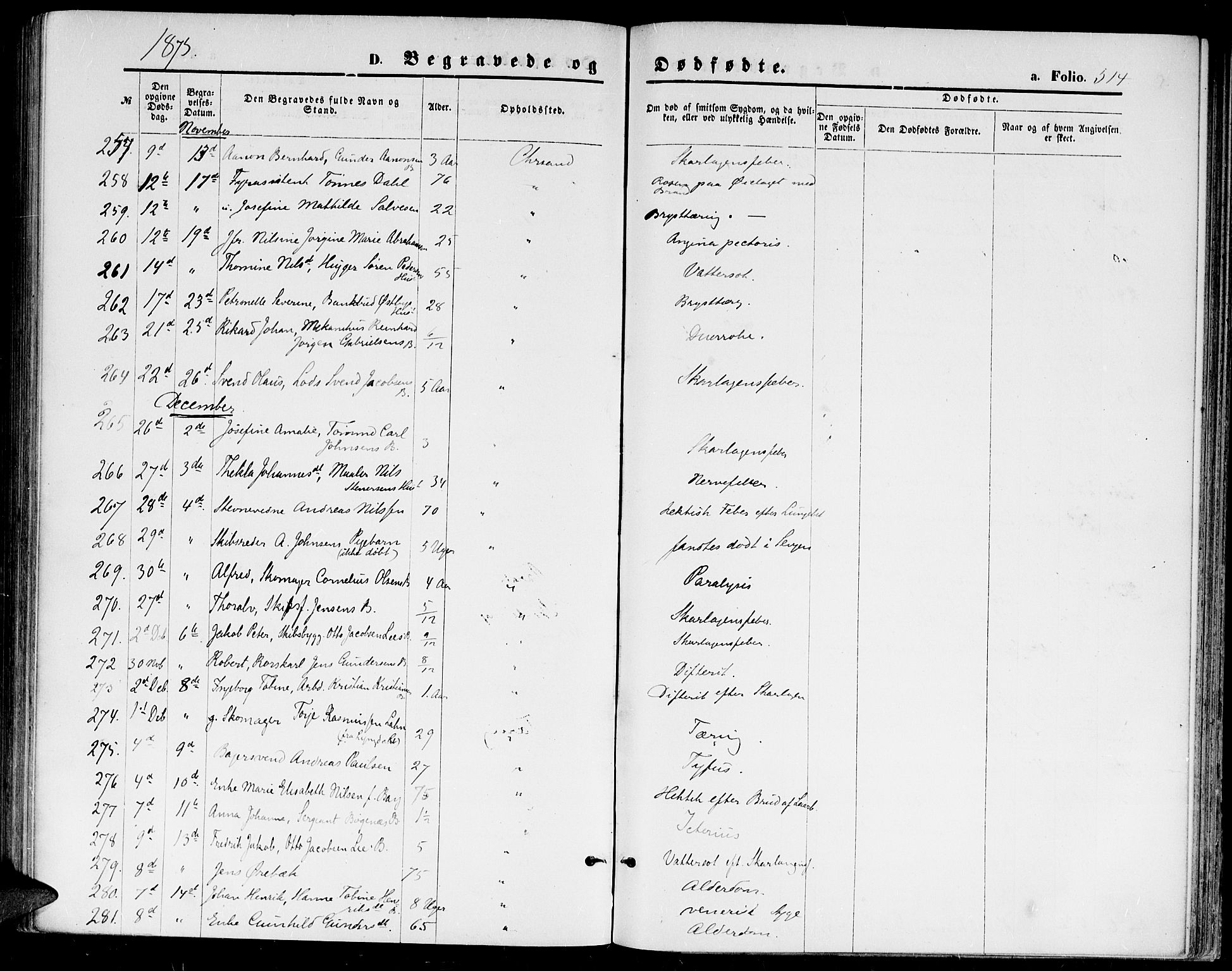 Kristiansand domprosti, AV/SAK-1112-0006/F/Fb/L0013: Parish register (copy) no. B 13, 1871-1880, p. 514