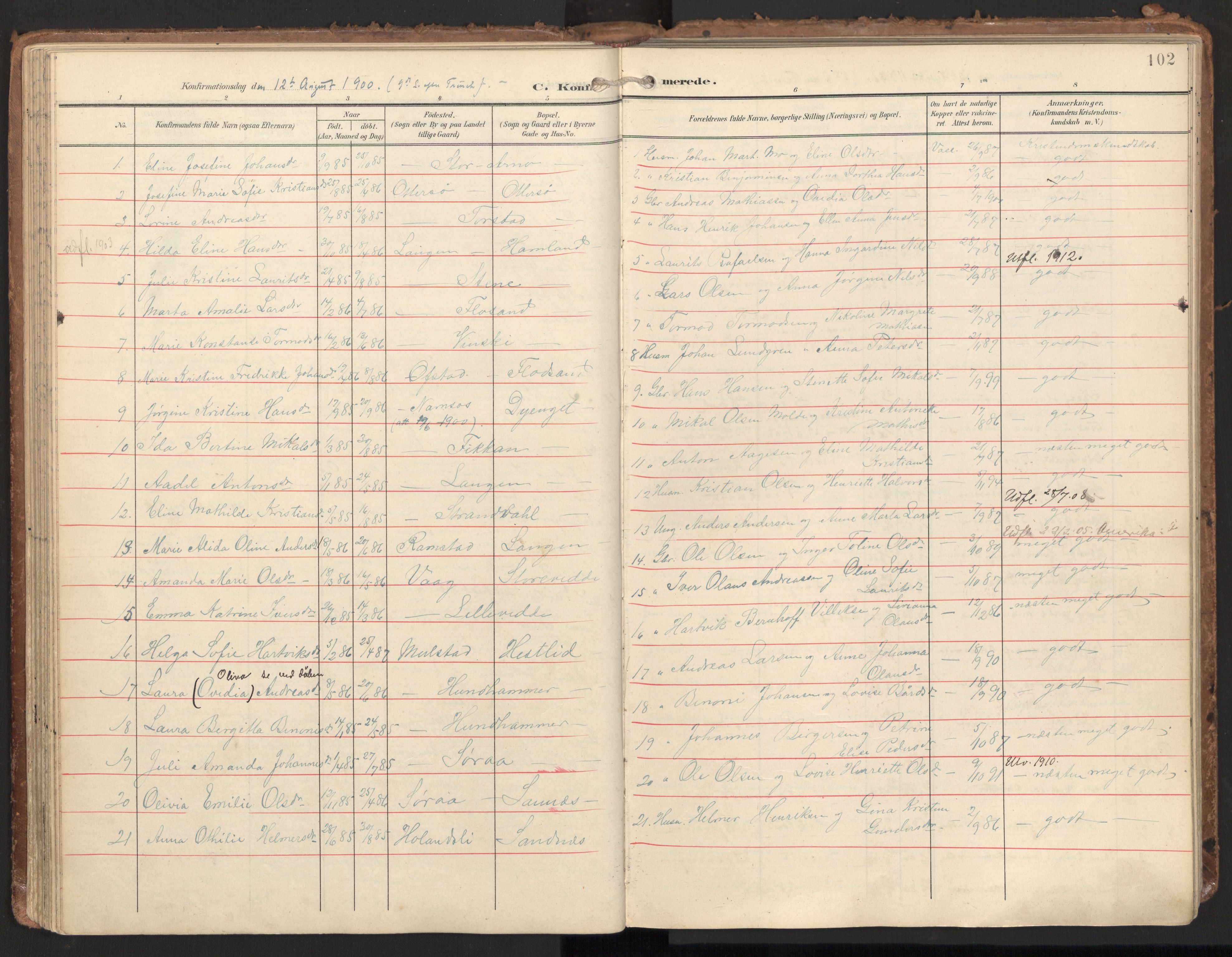 Ministerialprotokoller, klokkerbøker og fødselsregistre - Nord-Trøndelag, SAT/A-1458/784/L0677: Parish register (official) no. 784A12, 1900-1920, p. 102