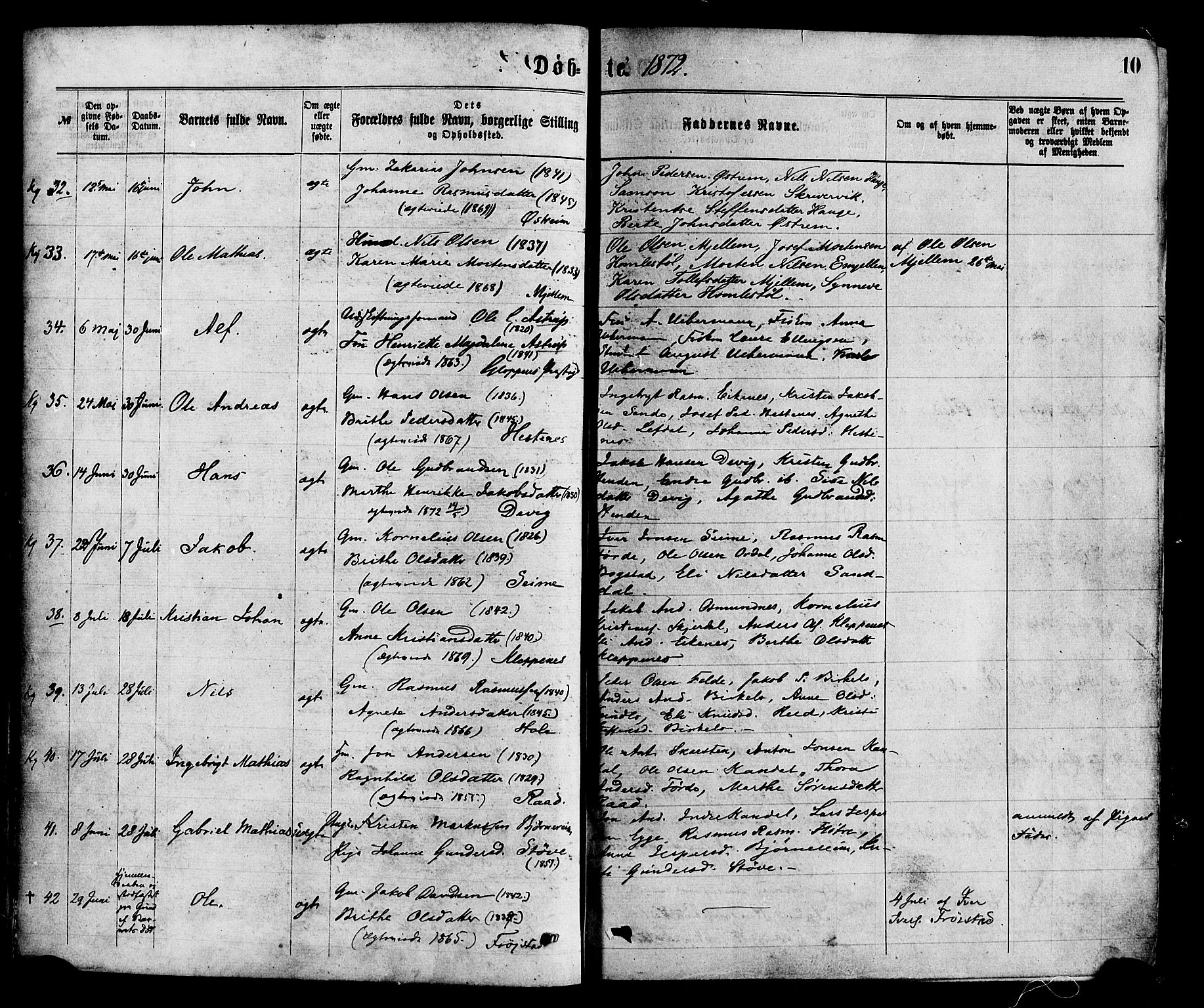 Gloppen sokneprestembete, SAB/A-80101/H/Haa/Haaa/L0010: Parish register (official) no. A 10, 1871-1884, p. 10