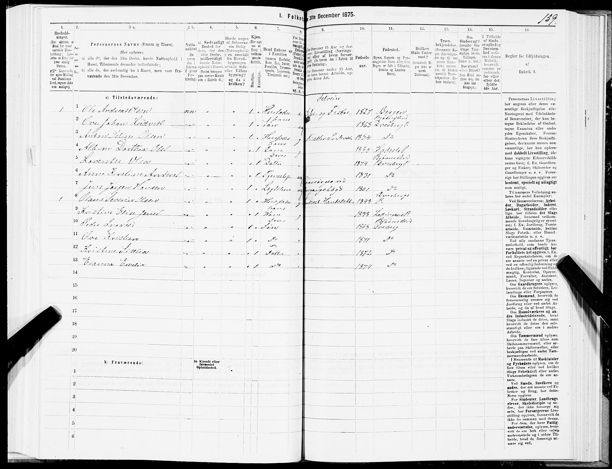 SAT, 1875 census for 1872P Dverberg, 1875, p. 1139