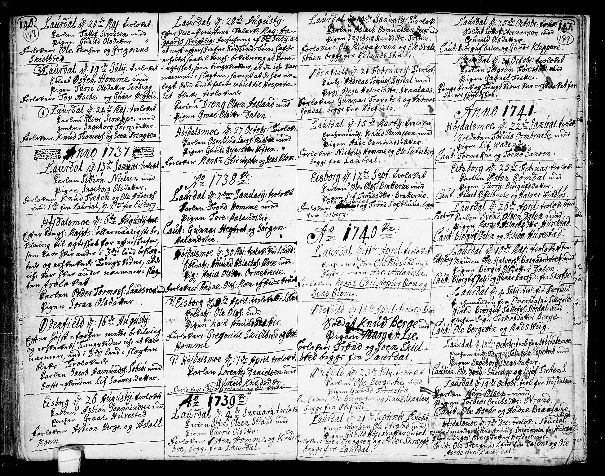 Lårdal kirkebøker, SAKO/A-284/F/Fa/L0002: Parish register (official) no. I 2, 1734-1754, p. 178-179