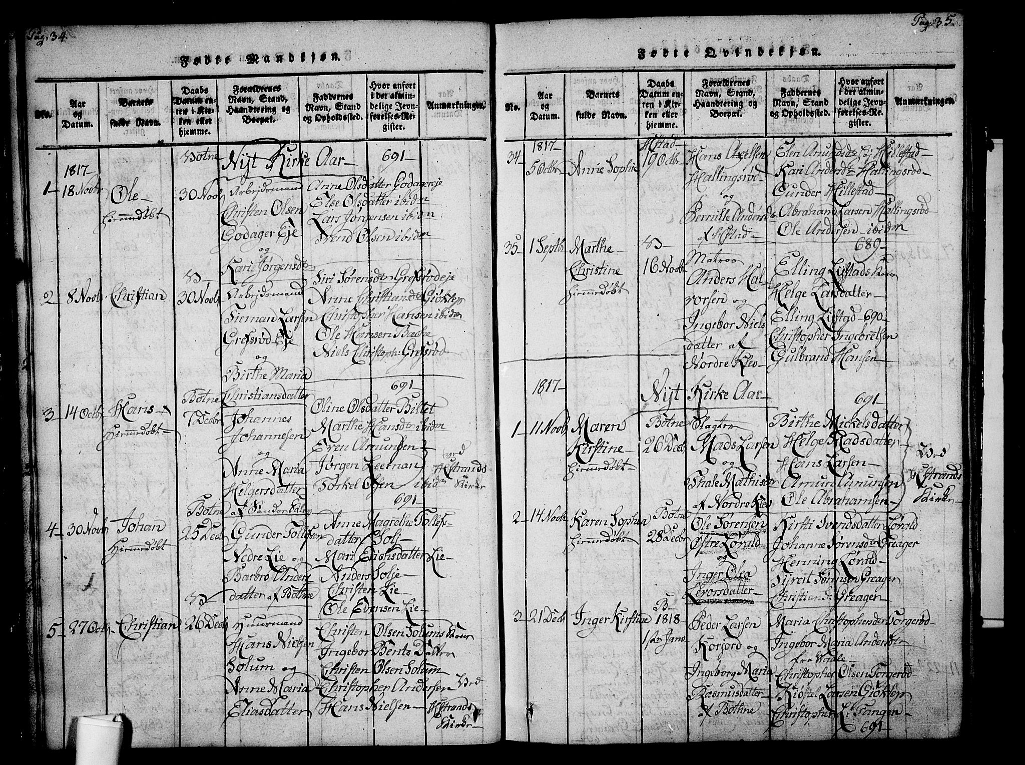 Botne kirkebøker, SAKO/A-340/F/Fa/L0005: Parish register (official) no. I 5, 1814-1836, p. 34-35
