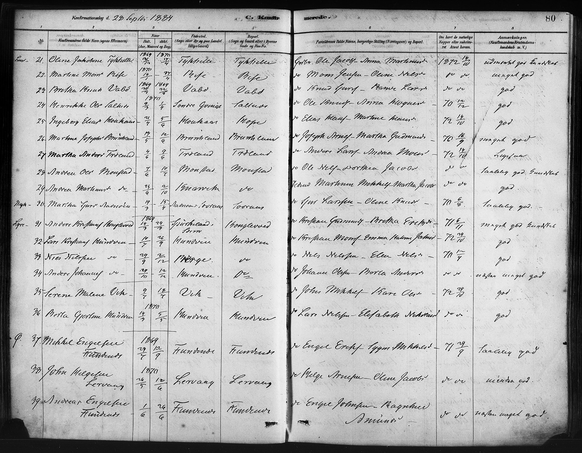 Lindås Sokneprestembete, AV/SAB-A-76701/H/Haa/Haaa/L0019: Parish register (official) no. A 19, 1878-1912, p. 80