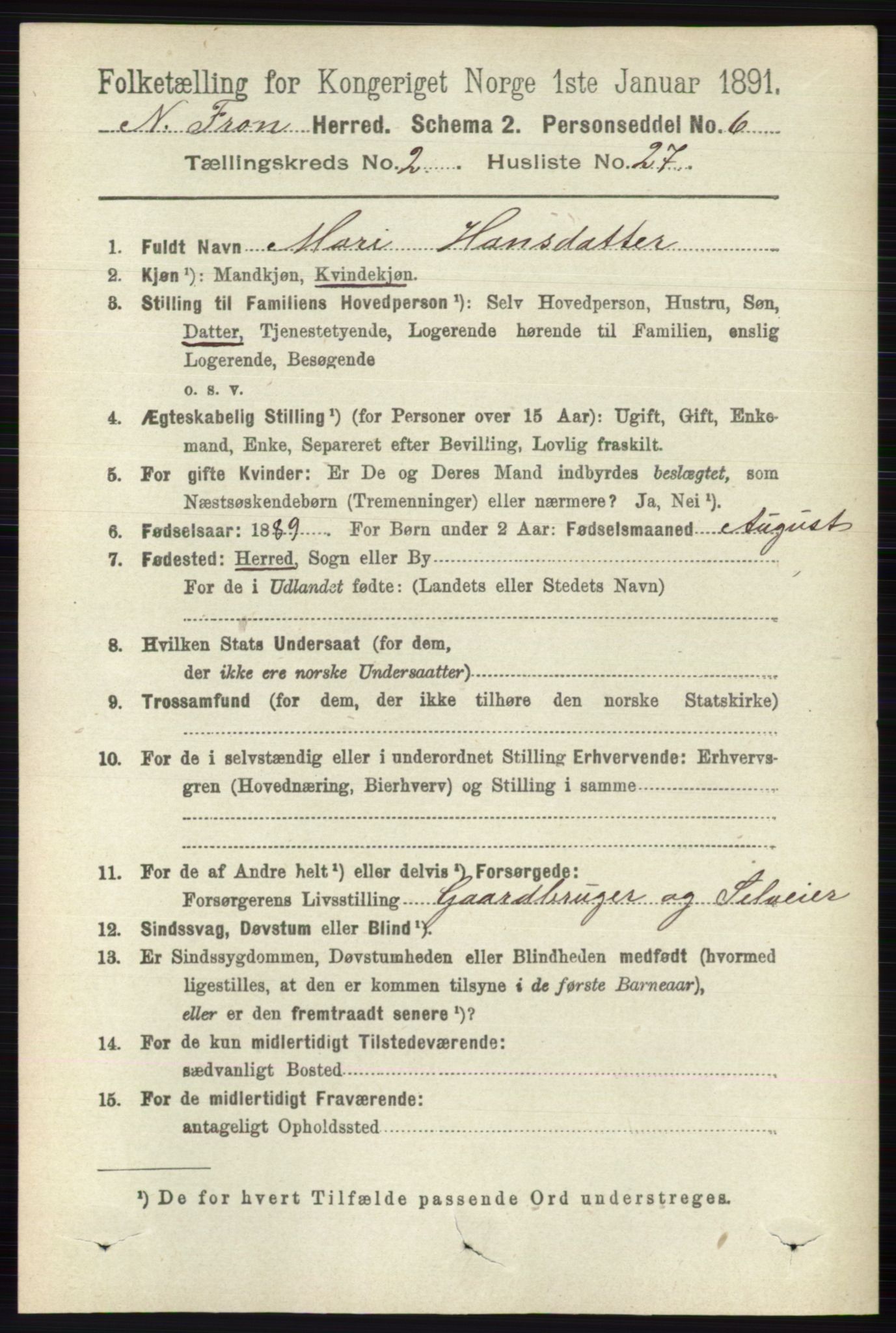 RA, 1891 census for 0518 Nord-Fron, 1891, p. 499