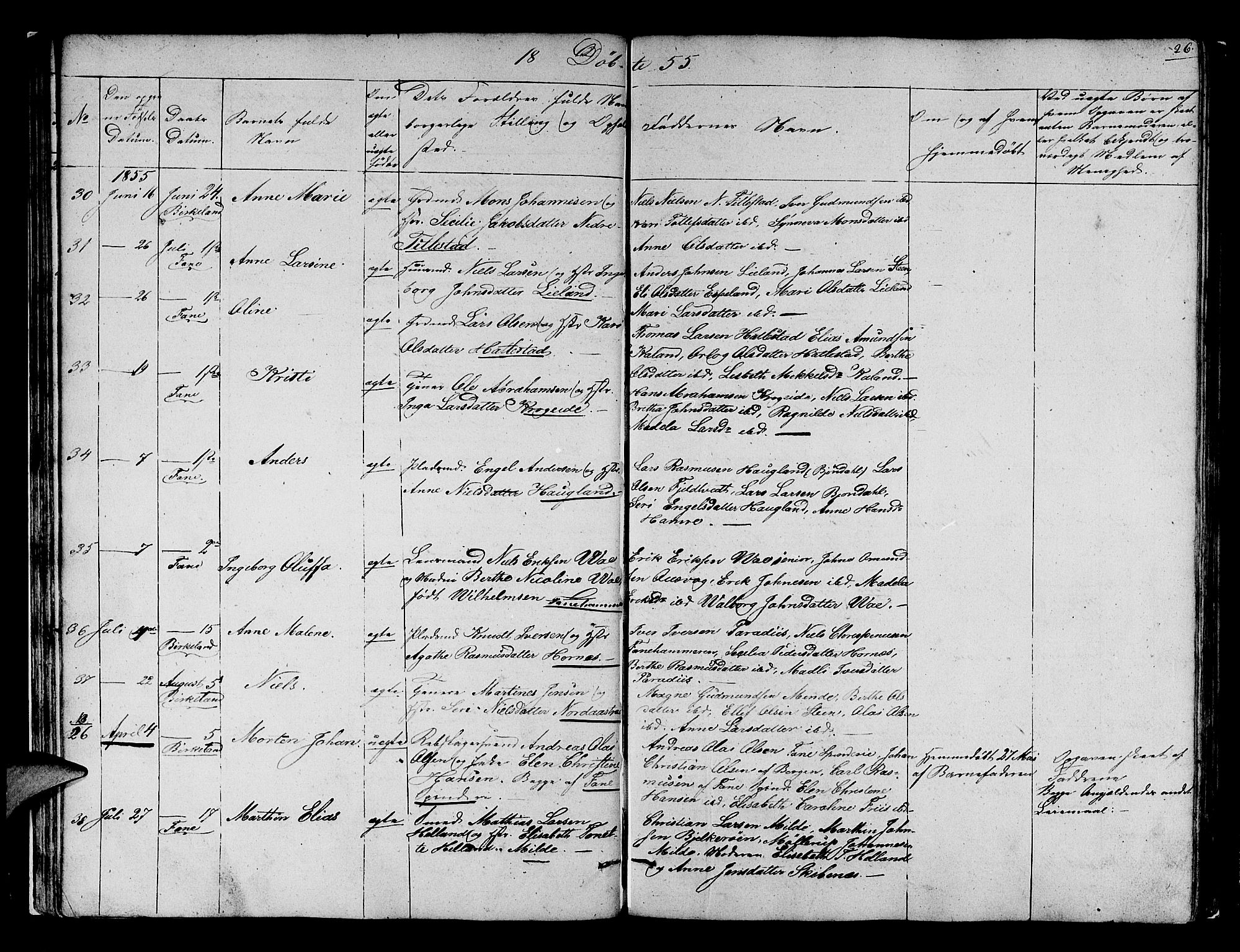 Fana Sokneprestembete, AV/SAB-A-75101/H/Hab/Habb/L0002: Parish register (copy) no. B 2, 1851-1860, p. 26