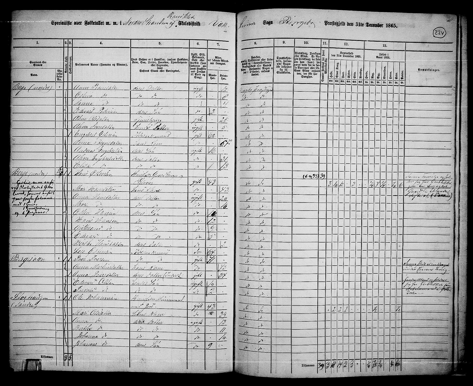 RA, 1865 census for Ringebu, 1865, p. 195