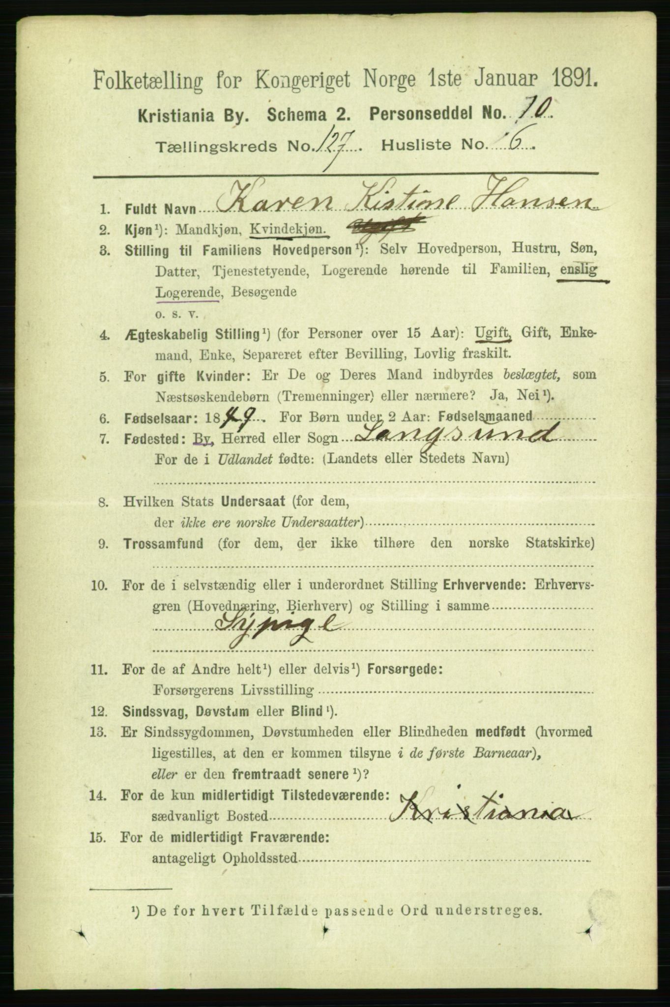 RA, 1891 census for 0301 Kristiania, 1891, p. 68049