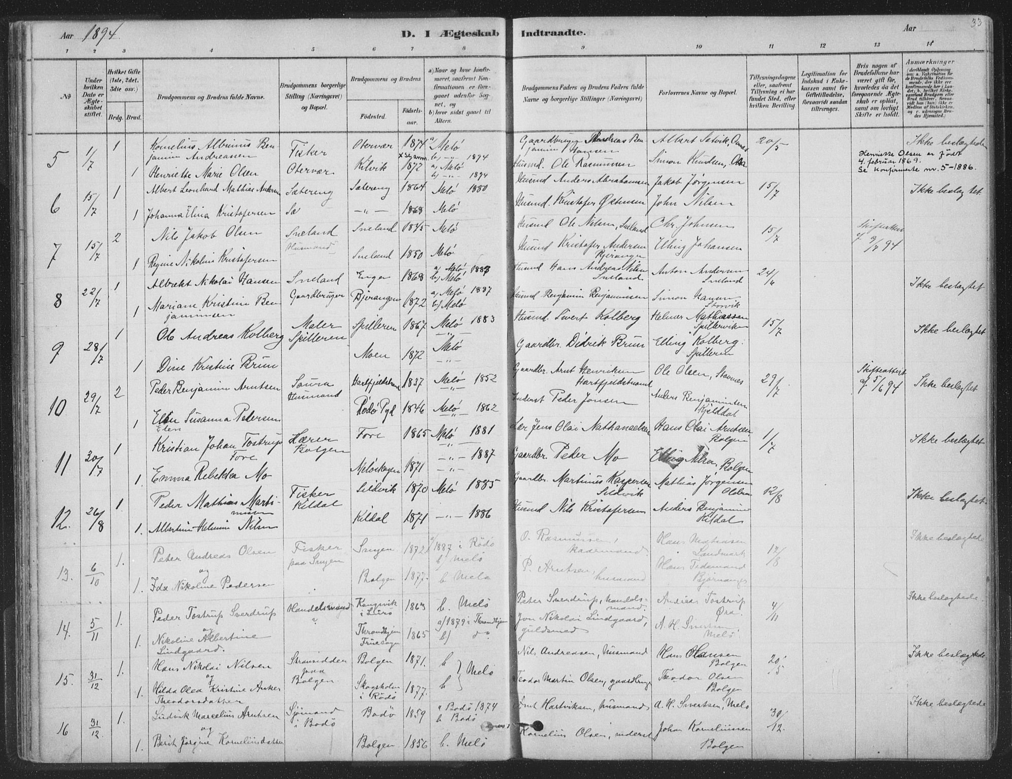 Ministerialprotokoller, klokkerbøker og fødselsregistre - Nordland, AV/SAT-A-1459/843/L0627: Parish register (official) no. 843A02, 1878-1908, p. 33