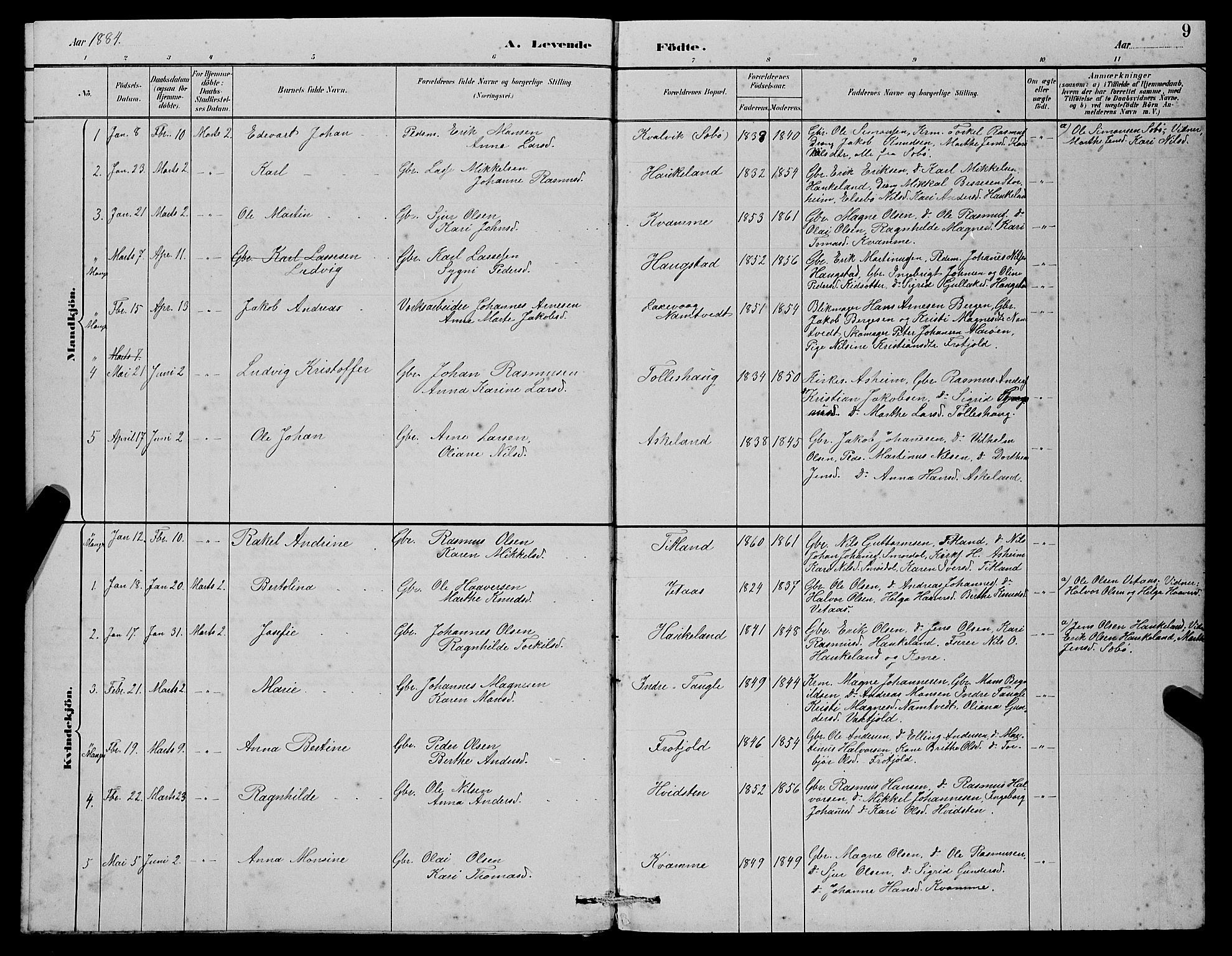 Manger sokneprestembete, SAB/A-76801/H/Hab: Parish register (copy) no. D 2, 1883-1894, p. 9