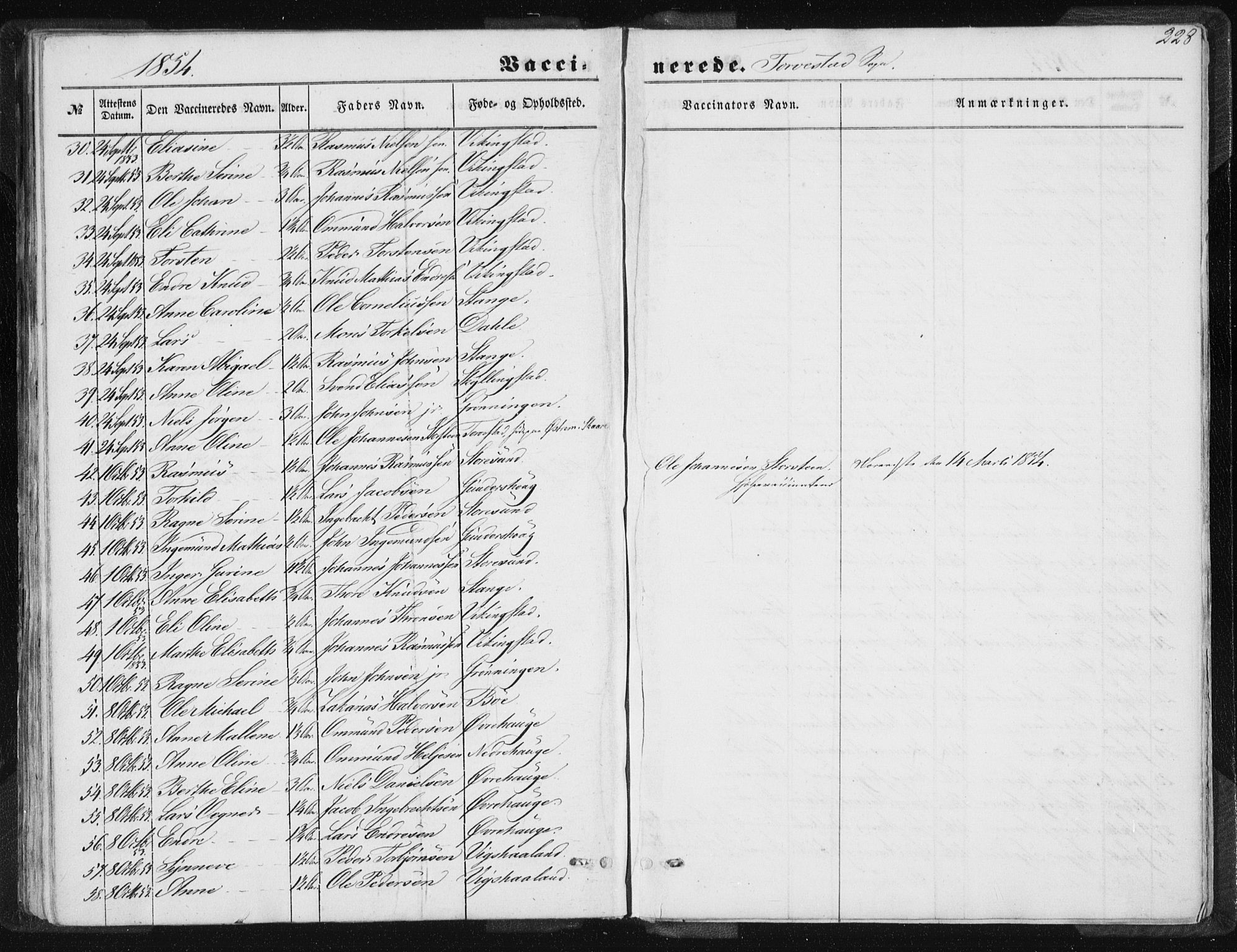 Torvastad sokneprestkontor, SAST/A -101857/H/Ha/Haa/L0008: Parish register (official) no. A 8, 1847-1856, p. 228