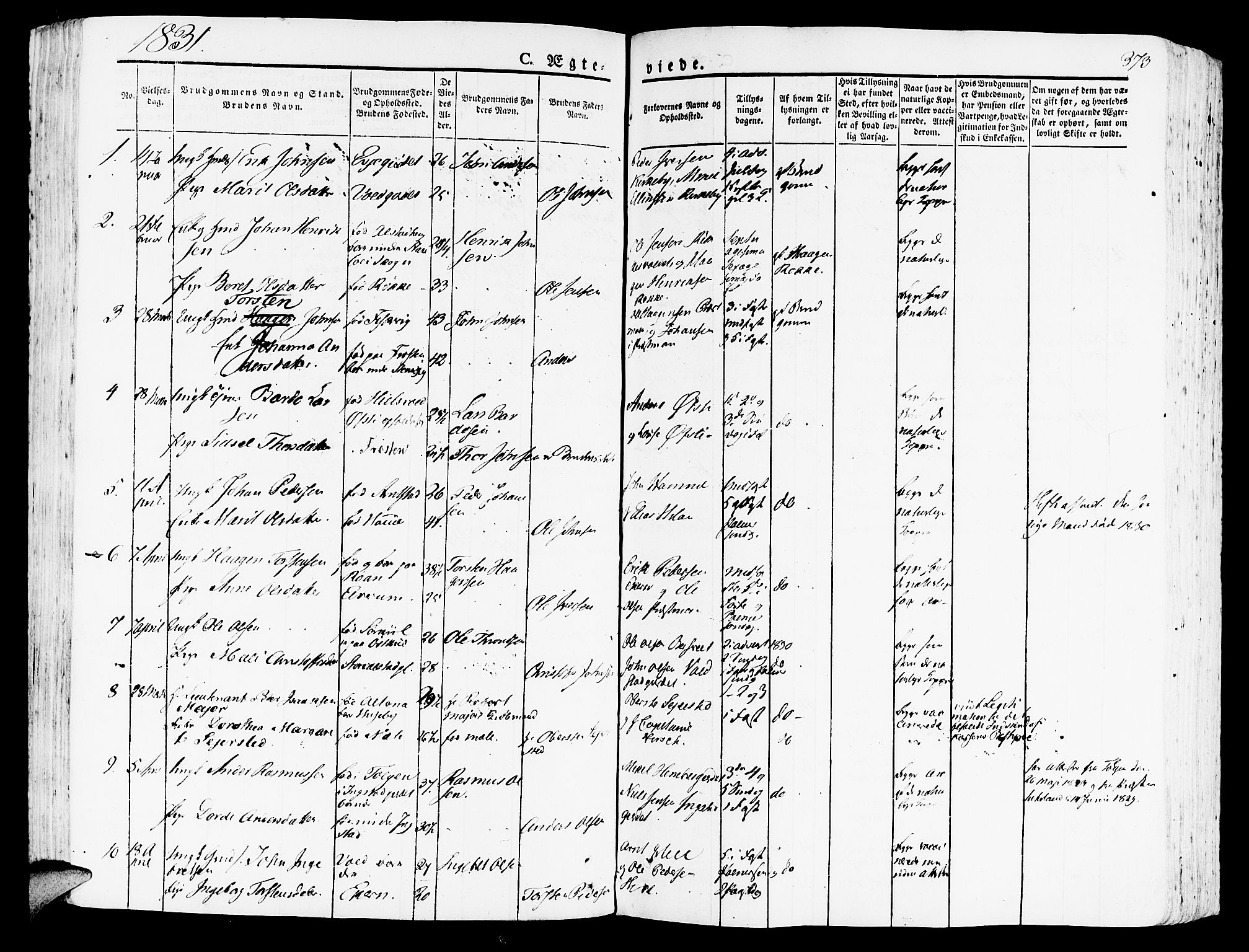 Ministerialprotokoller, klokkerbøker og fødselsregistre - Nord-Trøndelag, SAT/A-1458/709/L0070: Parish register (official) no. 709A10, 1820-1832, p. 373