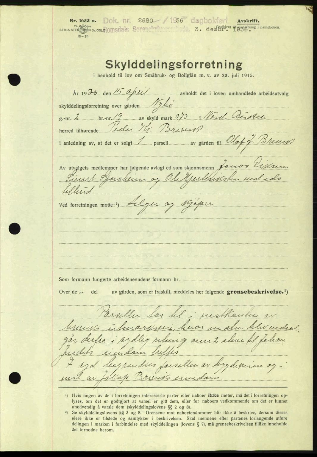 Romsdal sorenskriveri, SAT/A-4149/1/2/2C: Mortgage book no. A2, 1936-1937, Diary no: : 2680/1936