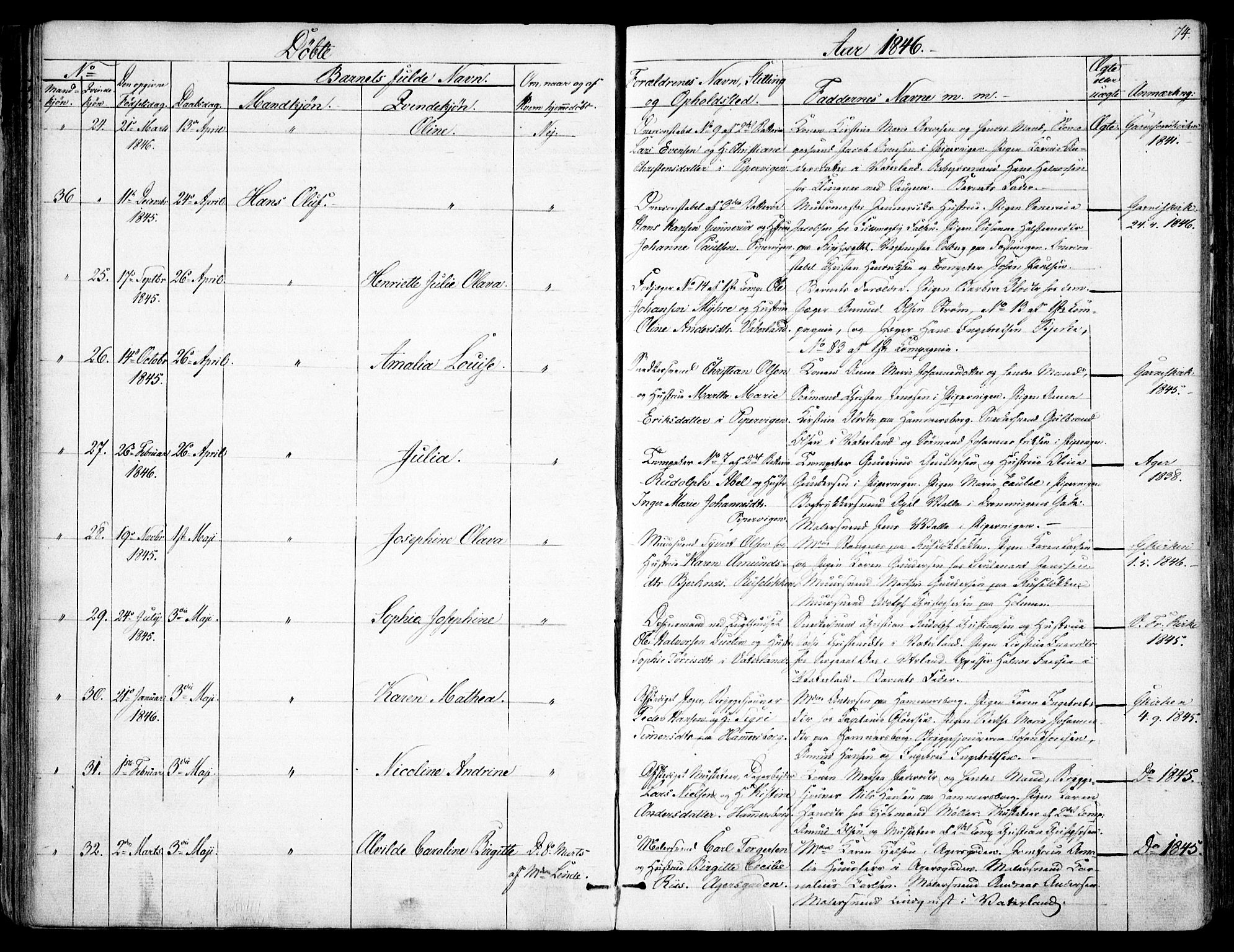 Garnisonsmenigheten Kirkebøker, SAO/A-10846/F/Fa/L0008: Parish register (official) no. 8, 1842-1859, p. 74