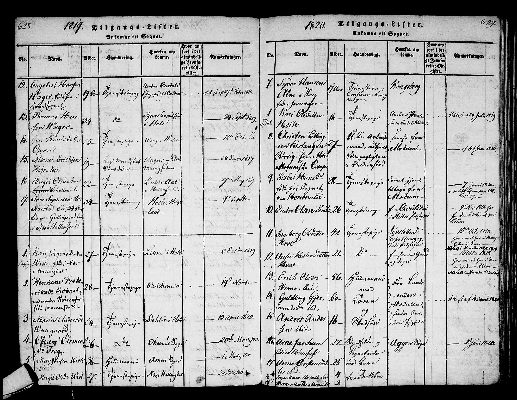 Norderhov kirkebøker, AV/SAKO-A-237/F/Fa/L0008: Parish register (official) no. 8, 1814-1833, p. 628-629