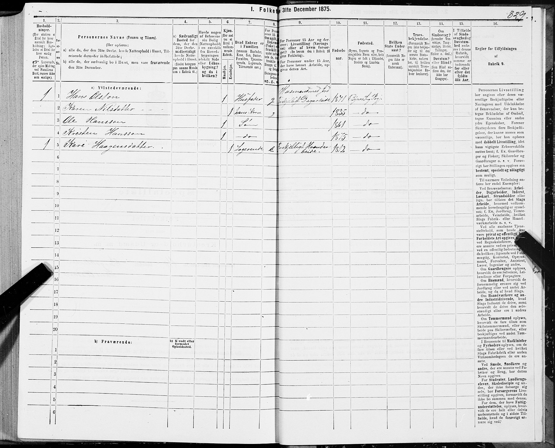 SAT, 1875 census for 1655P Byneset, 1875, p. 2329