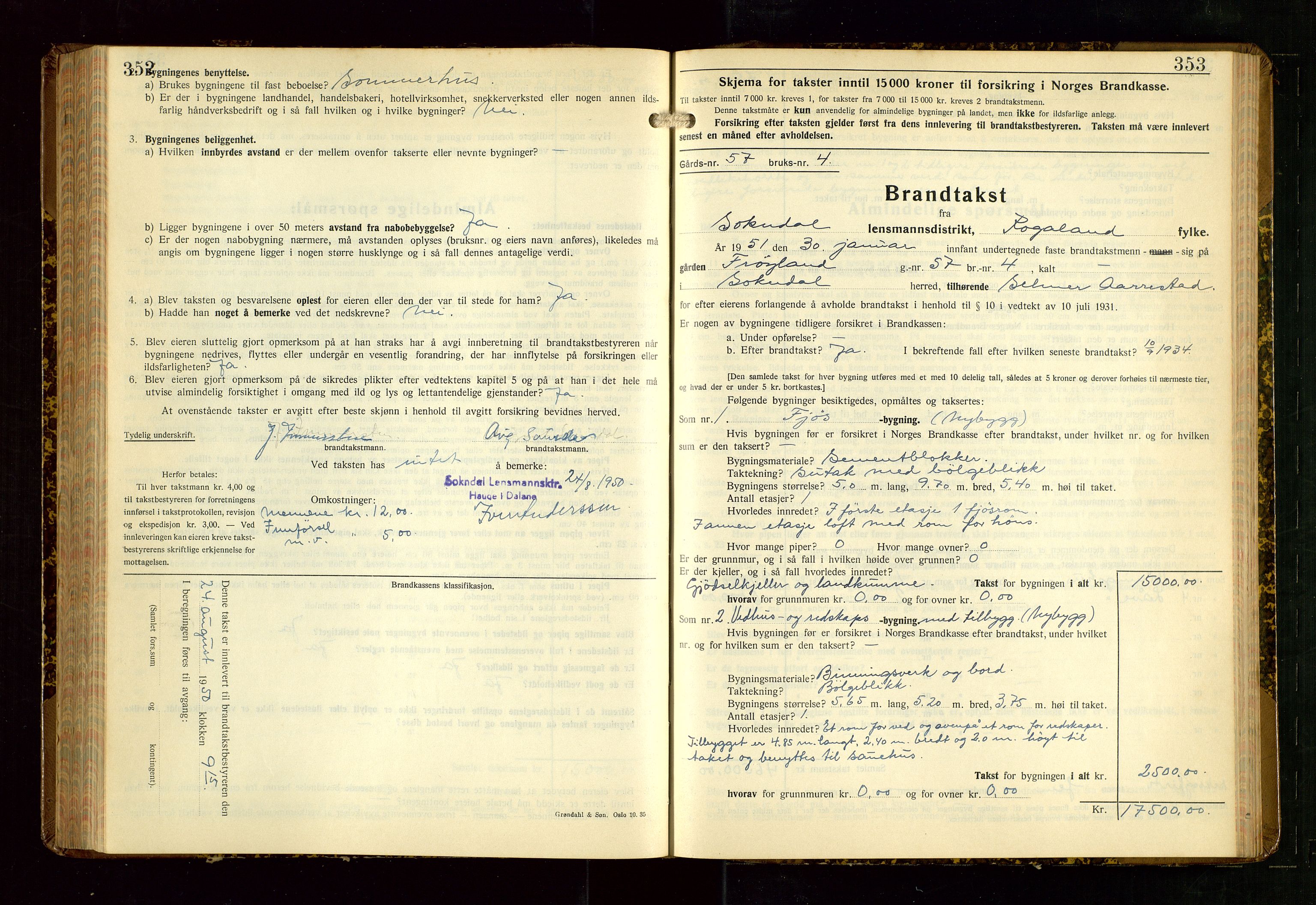 Sokndal lensmannskontor, SAST/A-100417/Gob/L0008: "Brandtakst-Protokoll", 1937-1955, p. 352-353