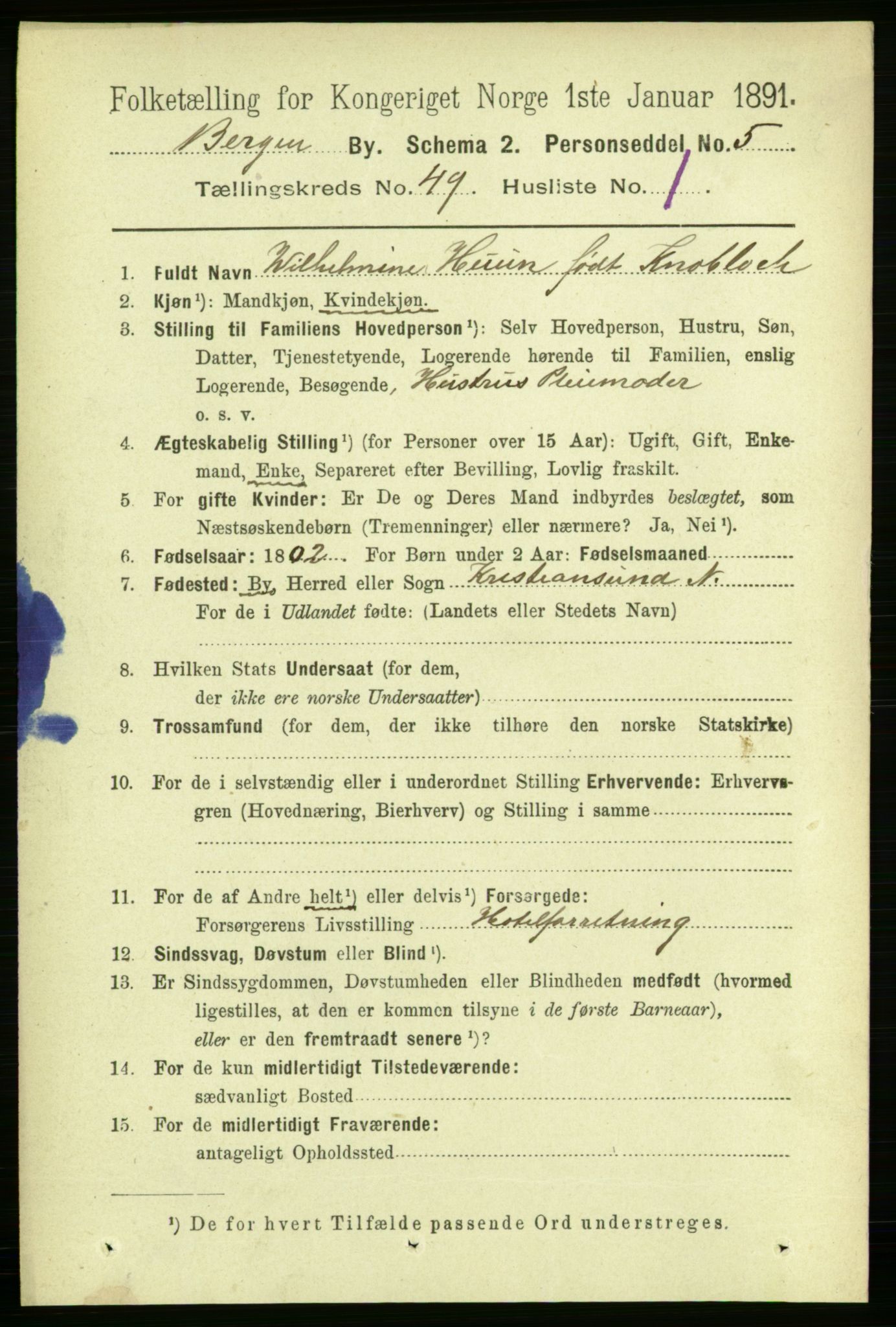 RA, 1891 Census for 1301 Bergen, 1891, p. 58434