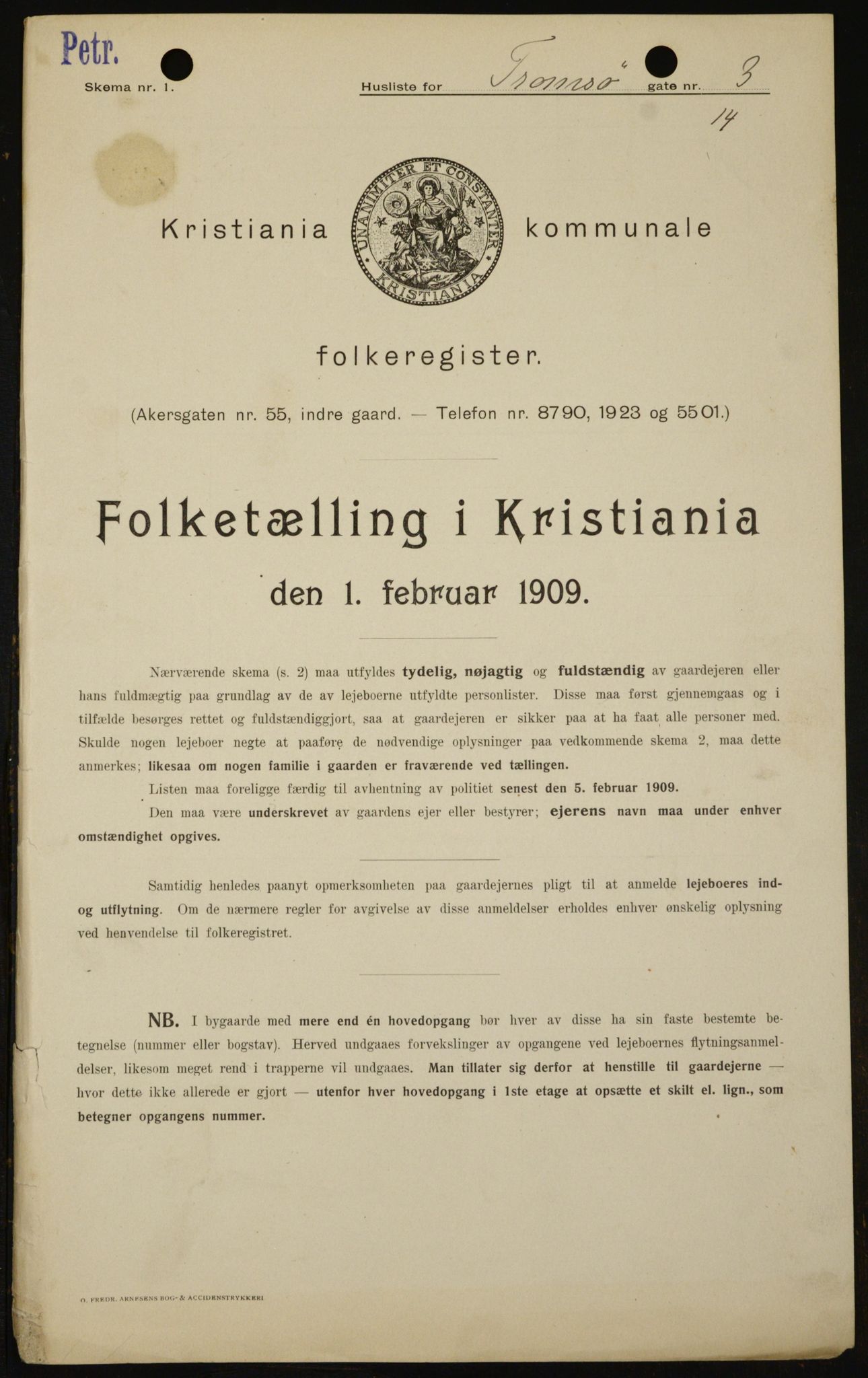 OBA, Municipal Census 1909 for Kristiania, 1909, p. 104858