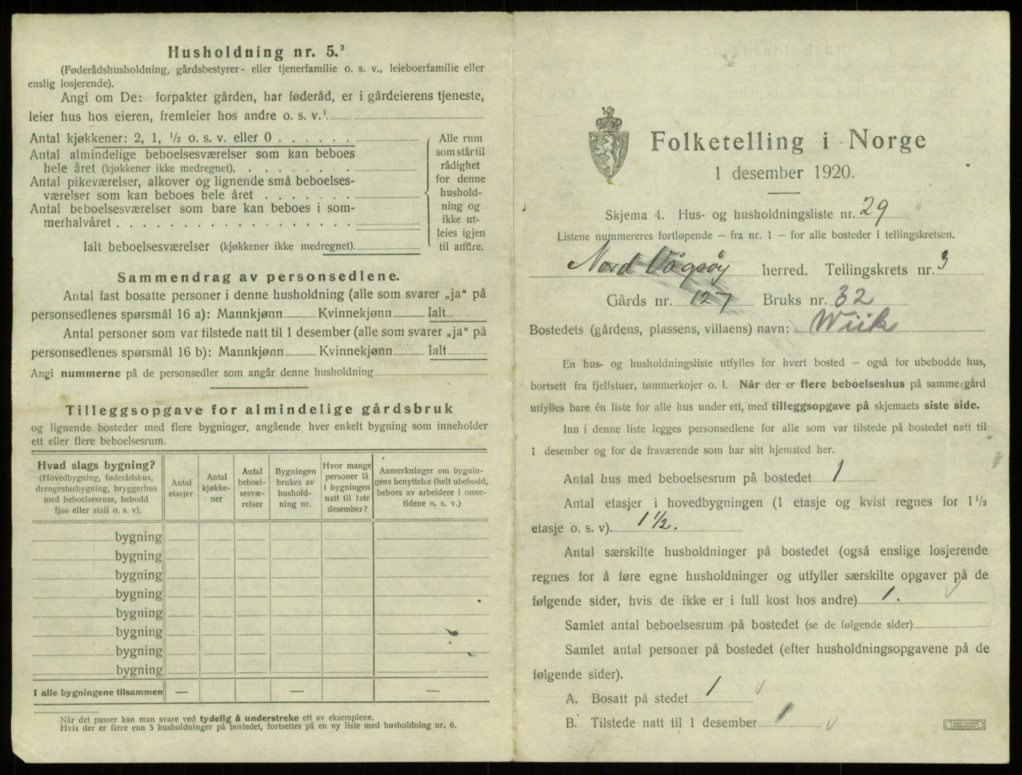 SAB, 1920 census for Nord-Vågsøy, 1920, p. 174