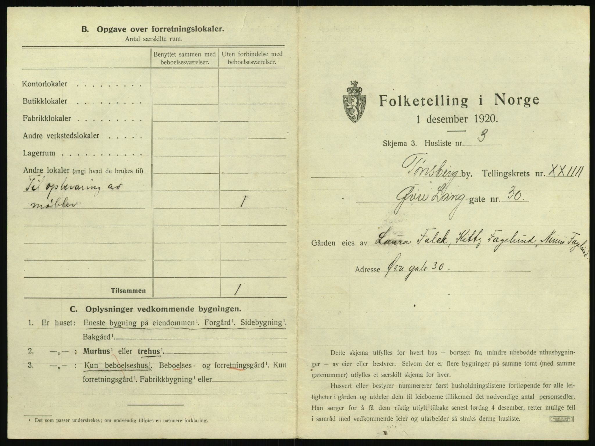 SAKO, 1920 census for Tønsberg, 1920, p. 2369