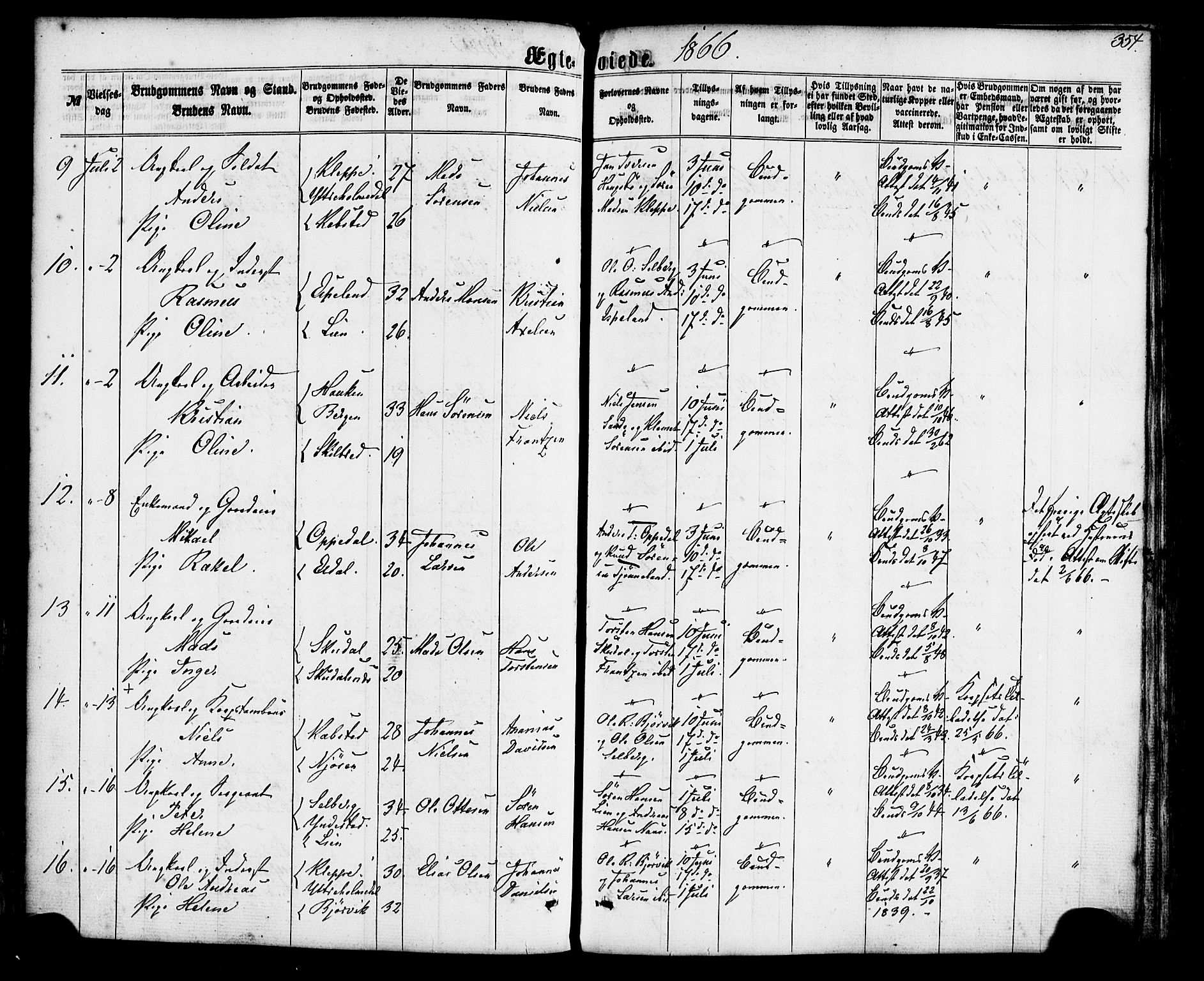 Gaular sokneprestembete, SAB/A-80001/H/Haa: Parish register (official) no. A 5, 1860-1881, p. 354