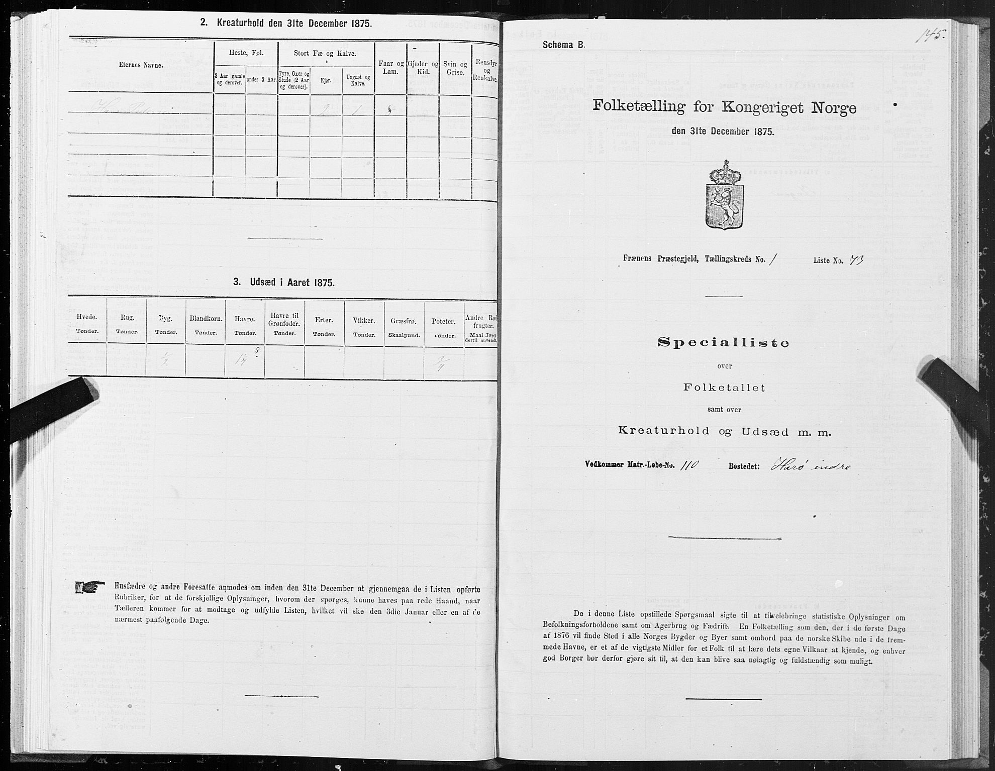 SAT, 1875 census for 1548P Fræna, 1875, p. 1145