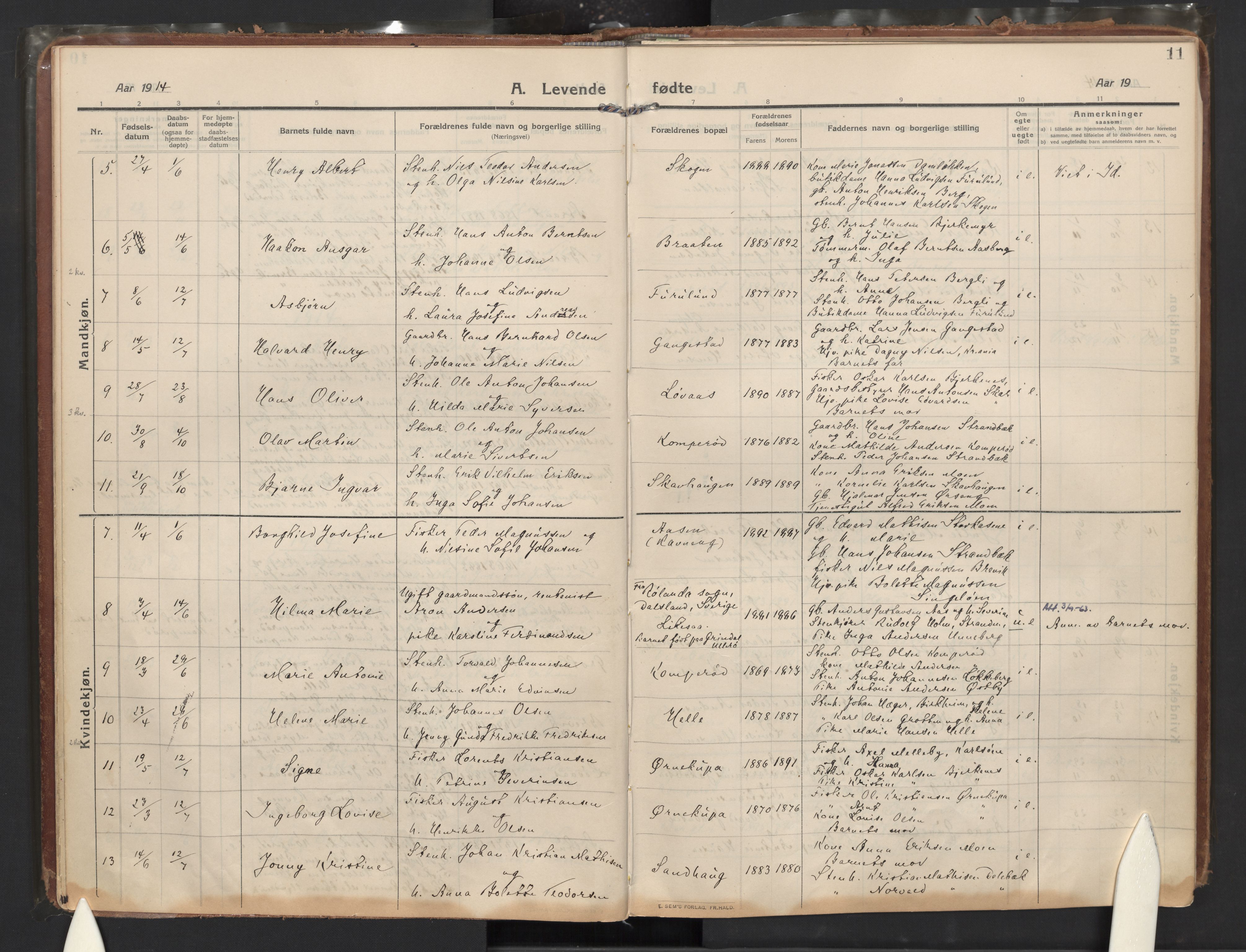 Skjeberg prestekontor Kirkebøker, AV/SAO-A-10923/F/Fb/L0003: Parish register (official) no. II 3, 1911-1938, p. 11