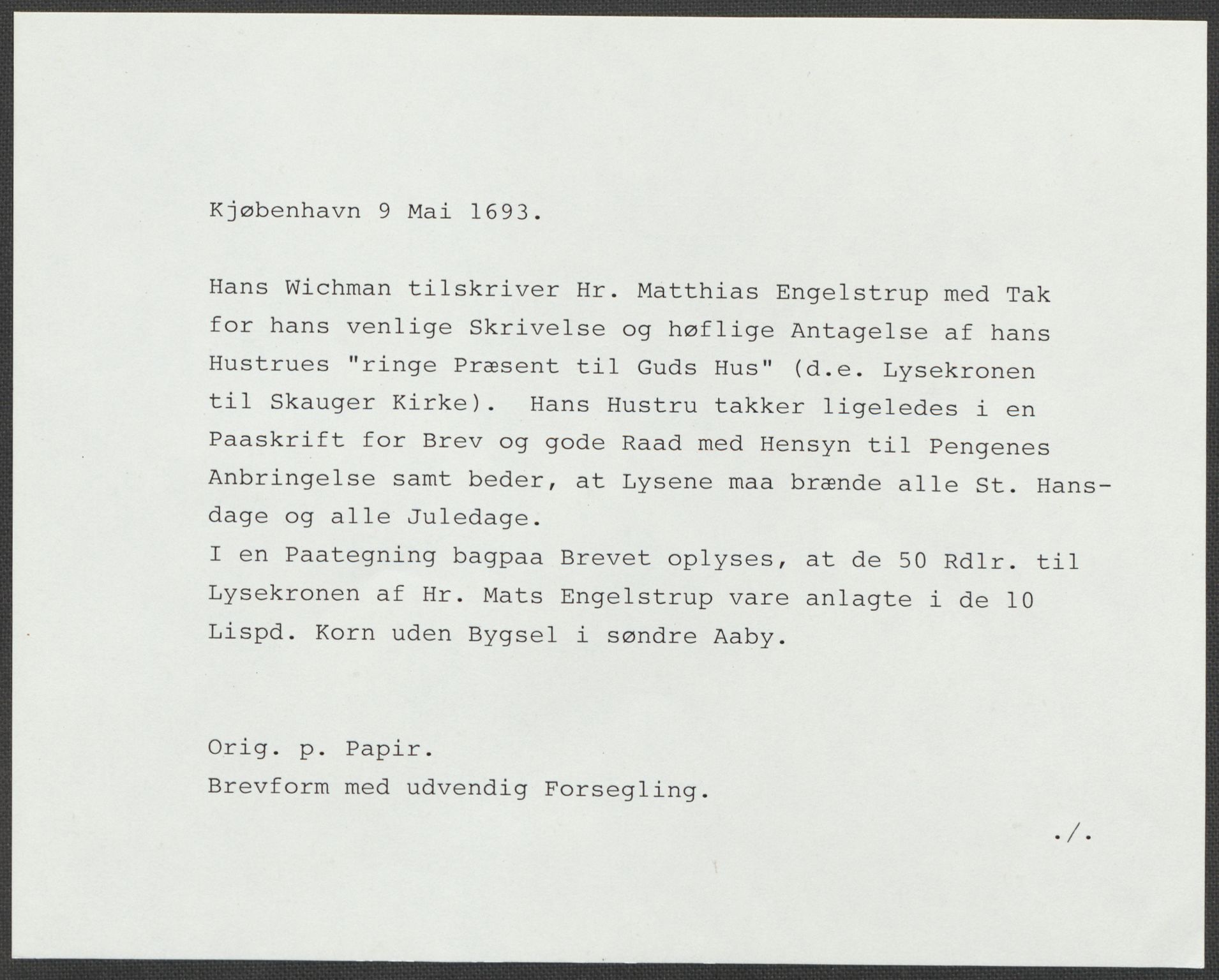 Riksarkivets diplomsamling, RA/EA-5965/F15/L0021: Prestearkiv - Vestfold, 1573-1858, p. 286