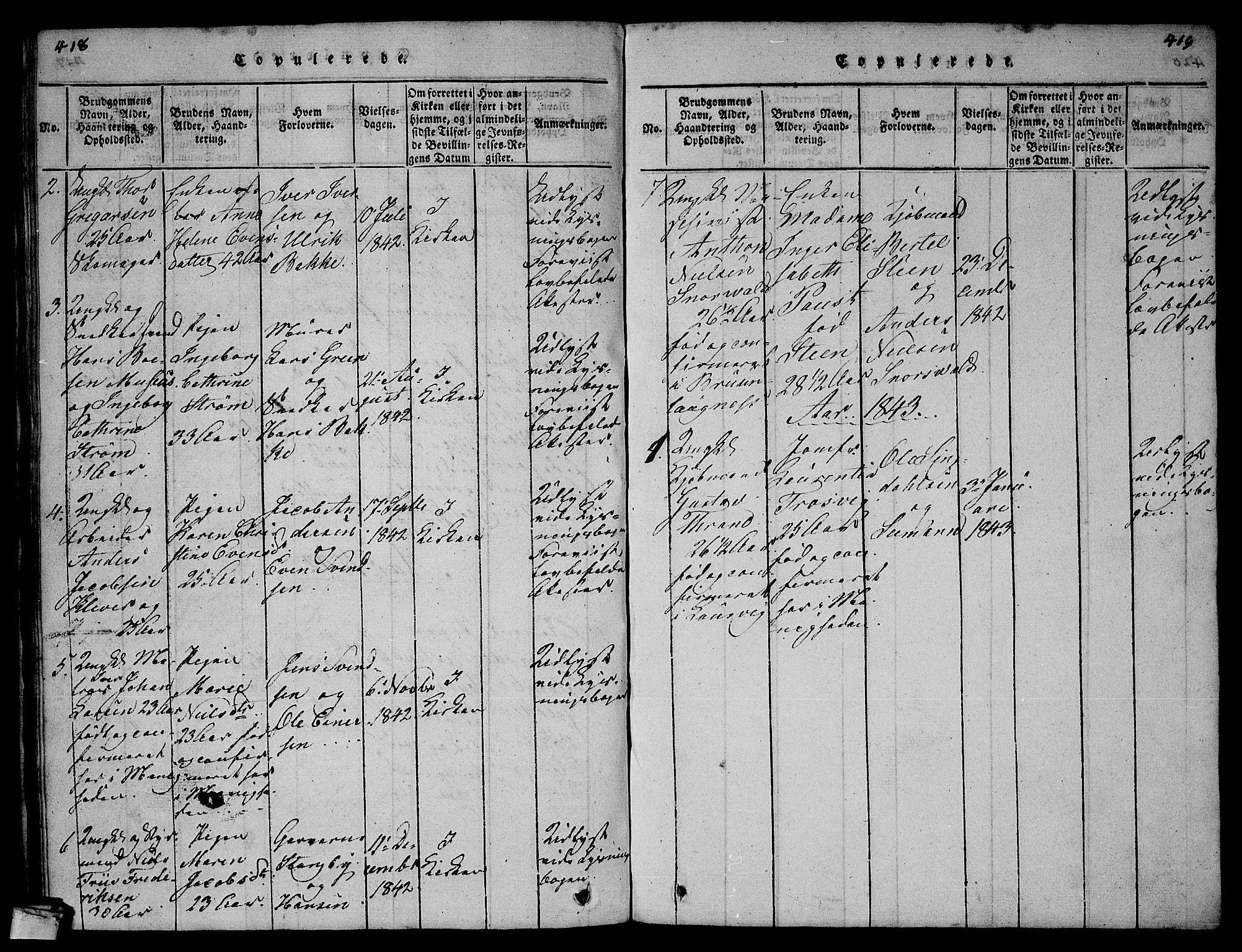 Larvik kirkebøker, AV/SAKO-A-352/G/Gb/L0001: Parish register (copy) no. II 1, 1818-1843, p. 418-419