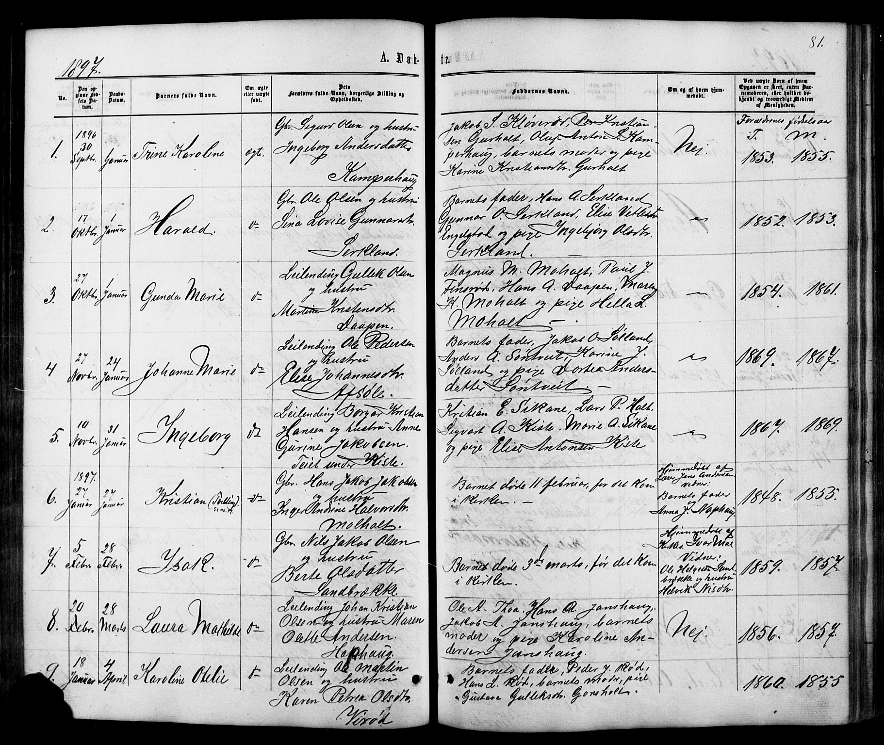 Siljan kirkebøker, SAKO/A-300/G/Ga/L0002: Parish register (copy) no. 2, 1864-1908, p. 81