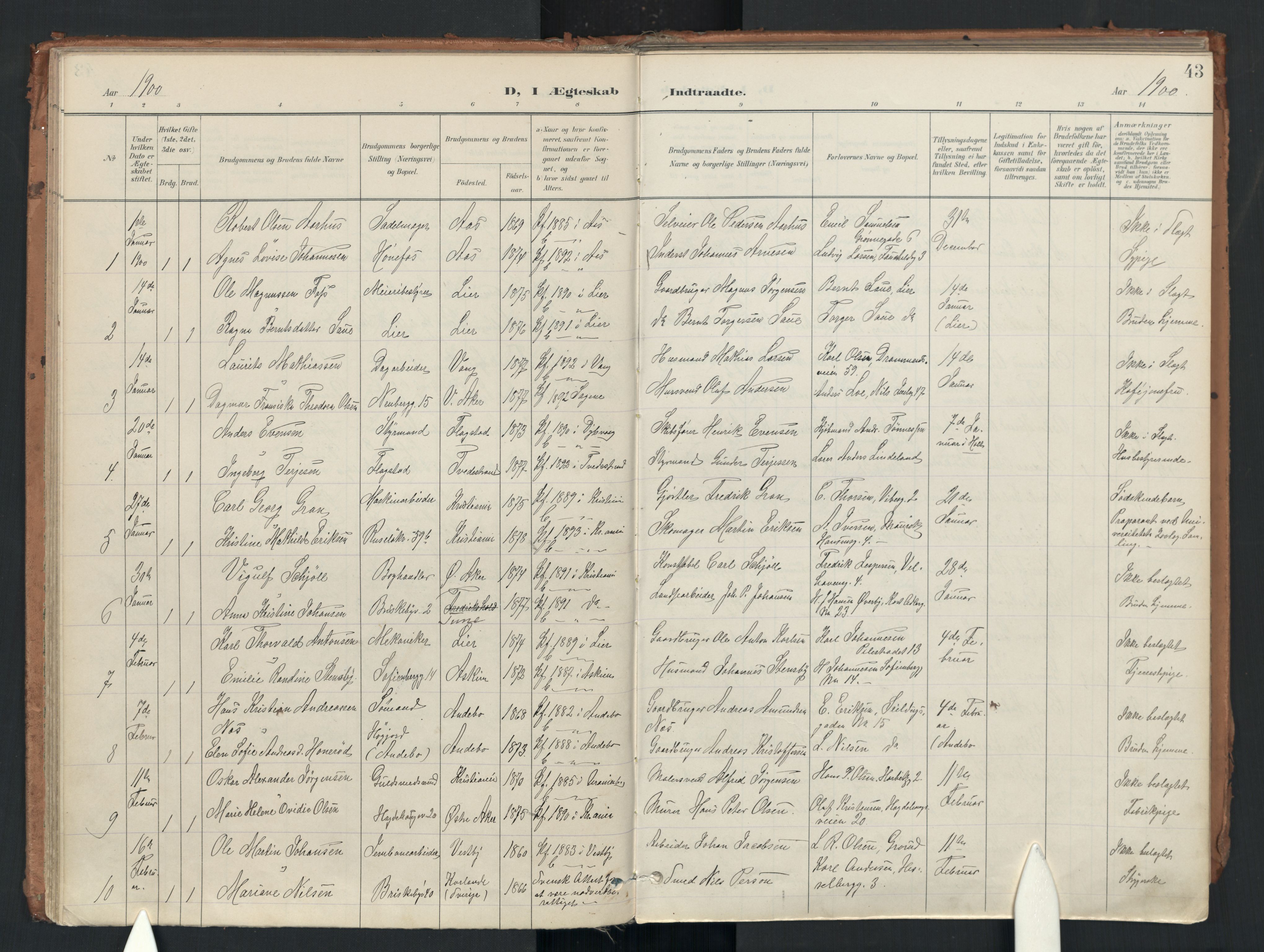 Uranienborg prestekontor Kirkebøker, AV/SAO-A-10877/F/Fa/L0007: Parish register (official) no. I 7, 1896-1914, p. 43