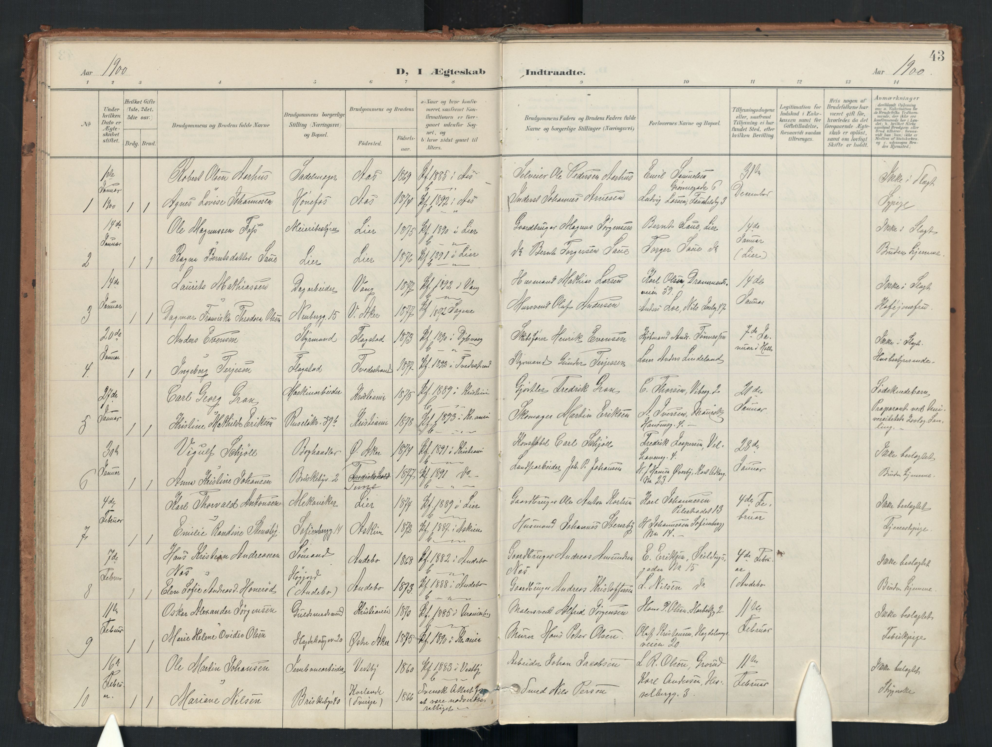 Uranienborg prestekontor Kirkebøker, AV/SAO-A-10877/F/Fa/L0007: Parish register (official) no. 7, 1896-1914, p. 43