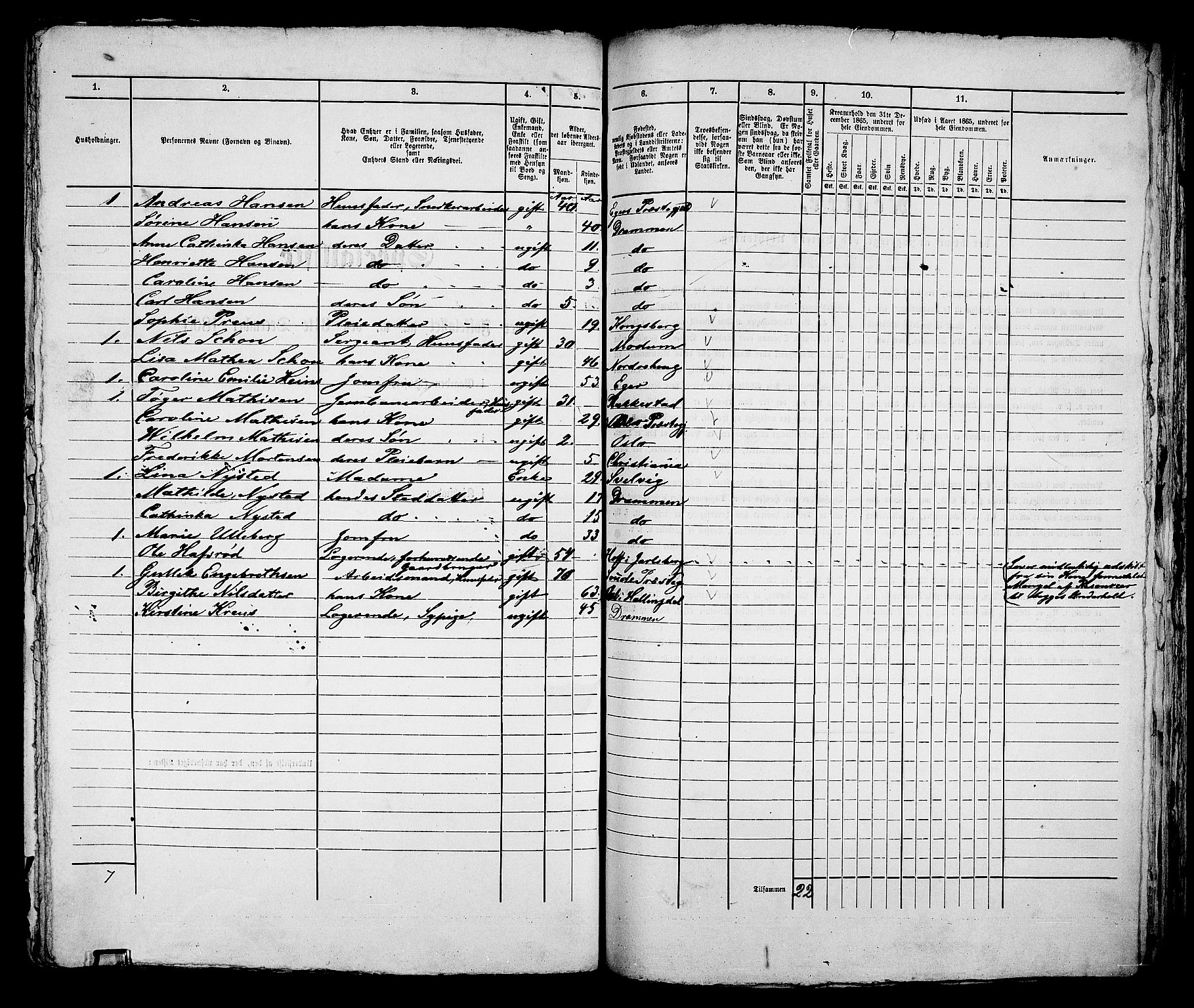 RA, 1865 census for Bragernes in Drammen, 1865, p. 464