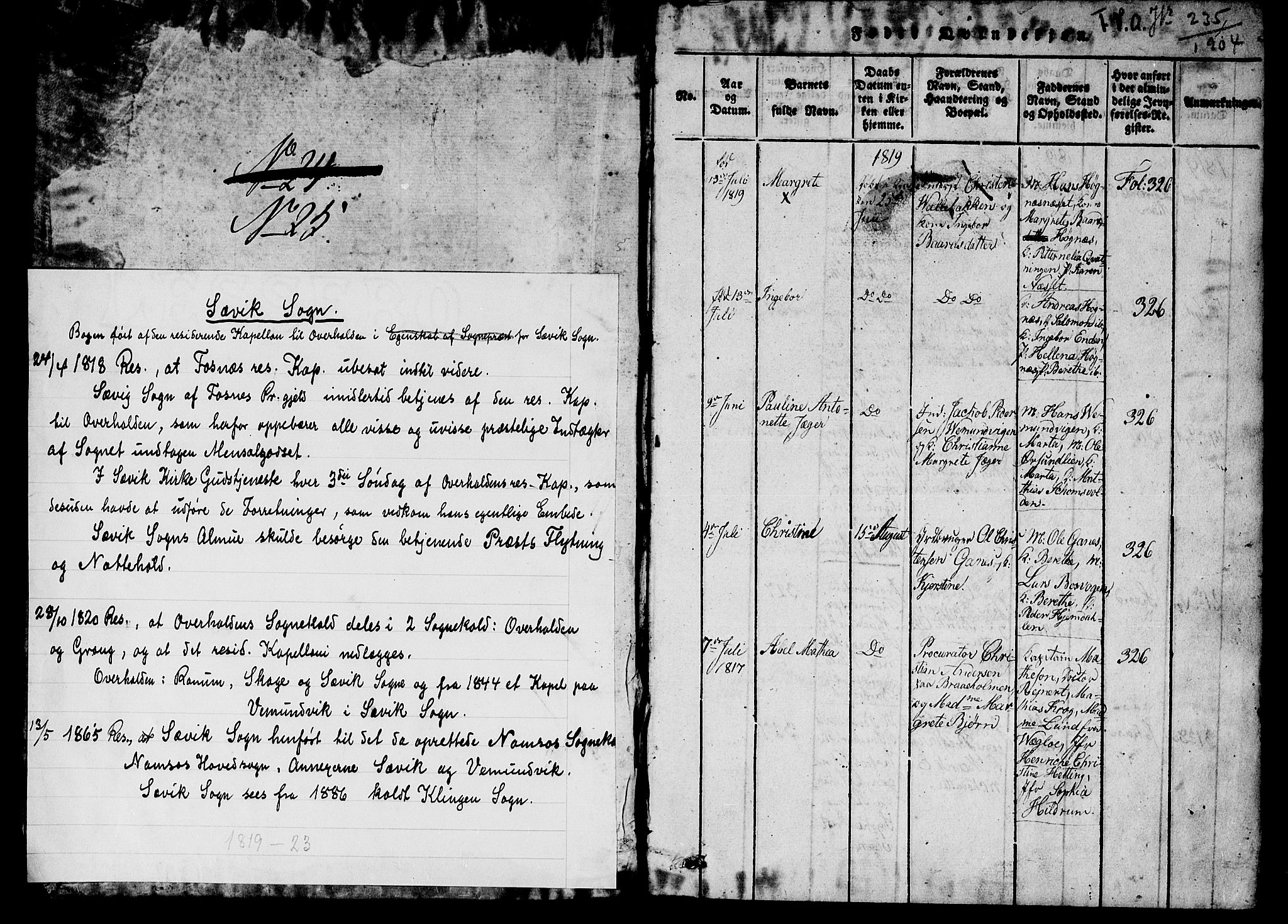 Ministerialprotokoller, klokkerbøker og fødselsregistre - Nord-Trøndelag, SAT/A-1458/770/L0588: Parish register (official) no. 770A02, 1819-1823, p. 1