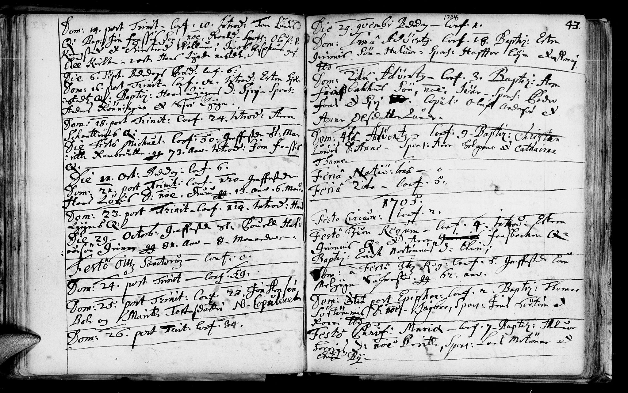 Ministerialprotokoller, klokkerbøker og fødselsregistre - Sør-Trøndelag, SAT/A-1456/692/L1101: Parish register (official) no. 692A01, 1690-1746, p. 43