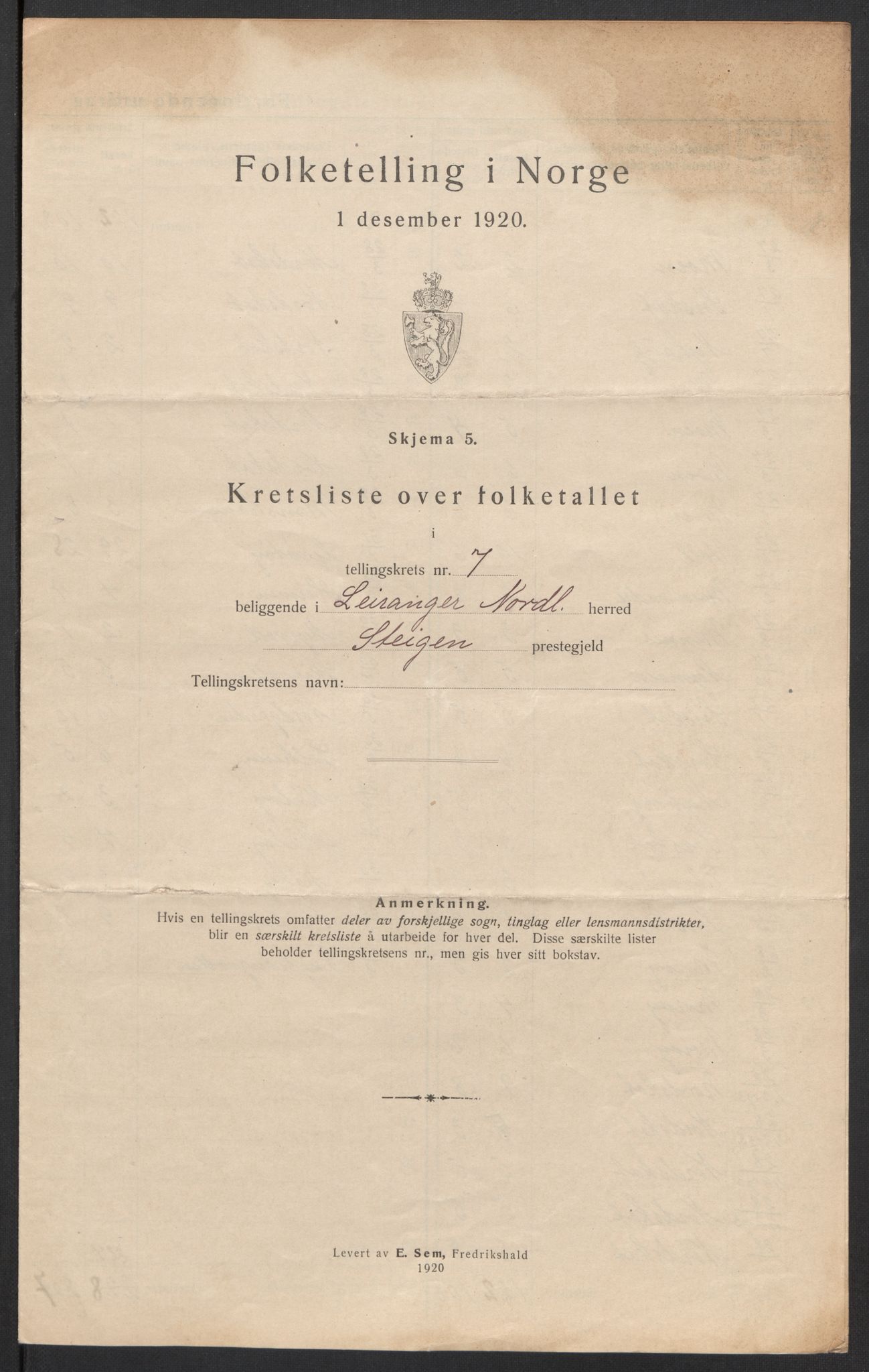 SAT, 1920 census for Leiranger, 1920, p. 24